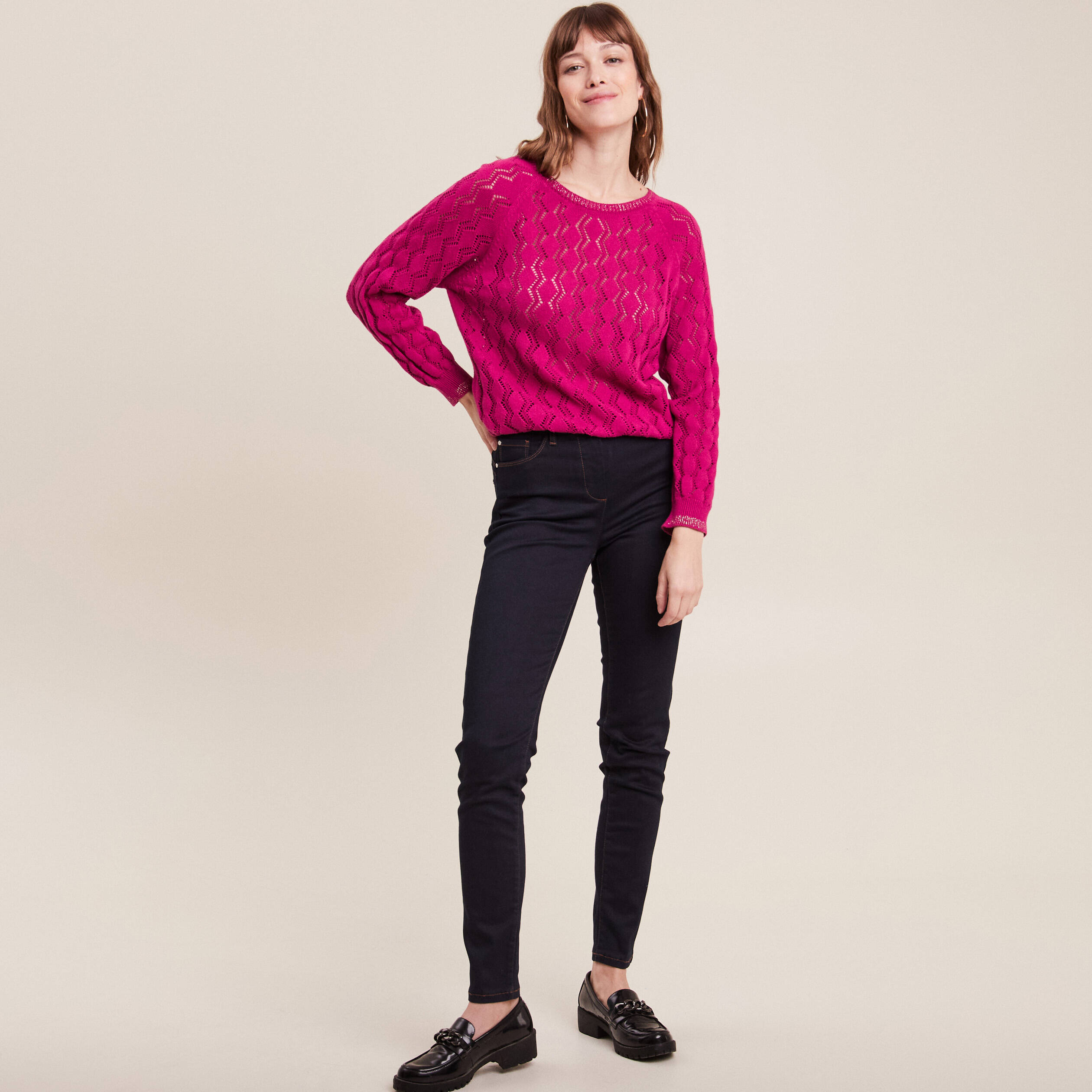 Pull confectionné en France rose fushia femme