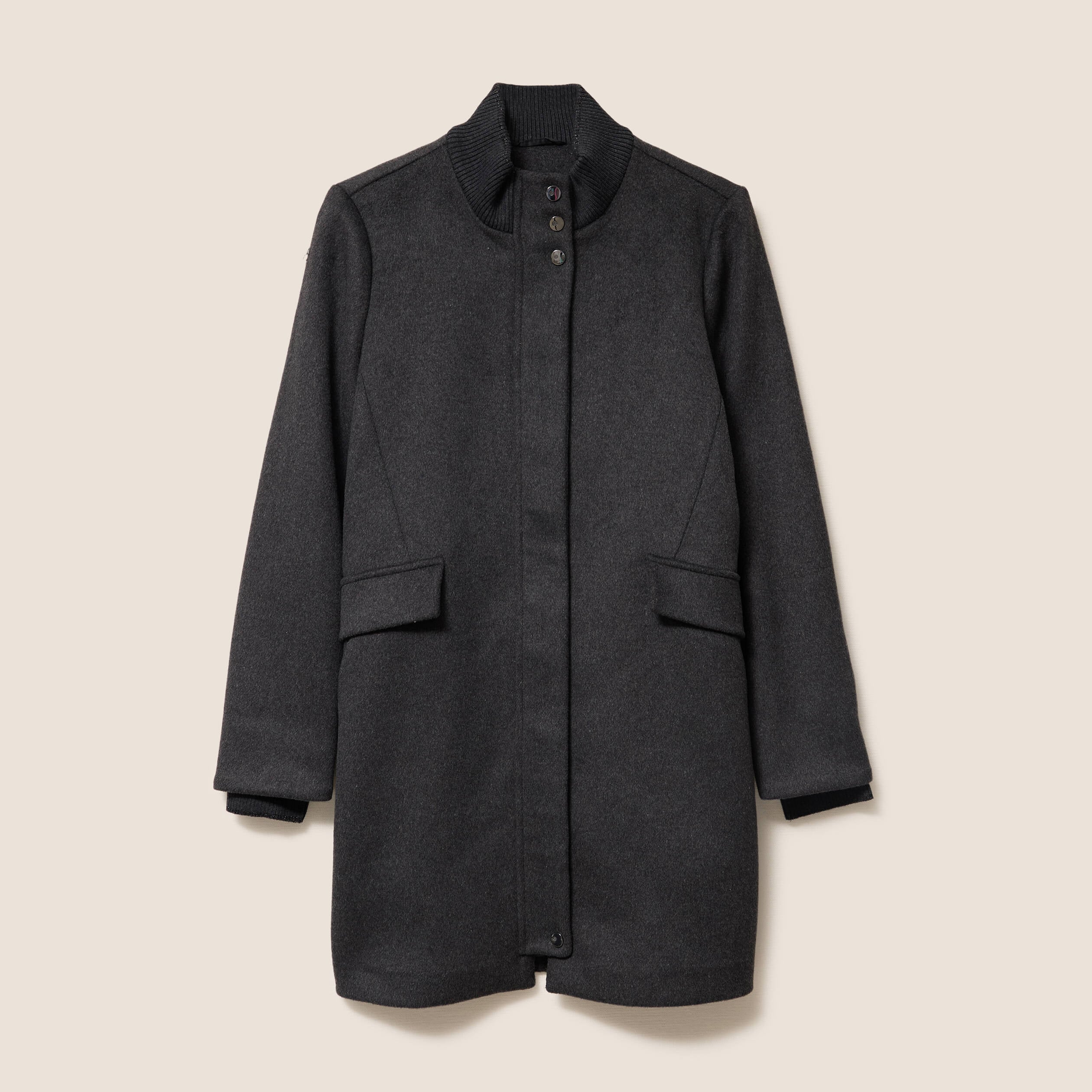 Manteau col montant doubl&eacute; gris fonc&eacute; femme