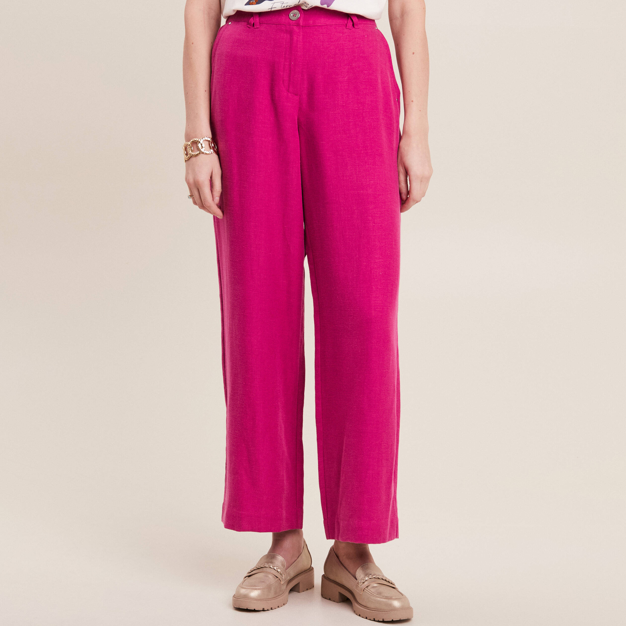 Pantalon large fluide rose fushia femme