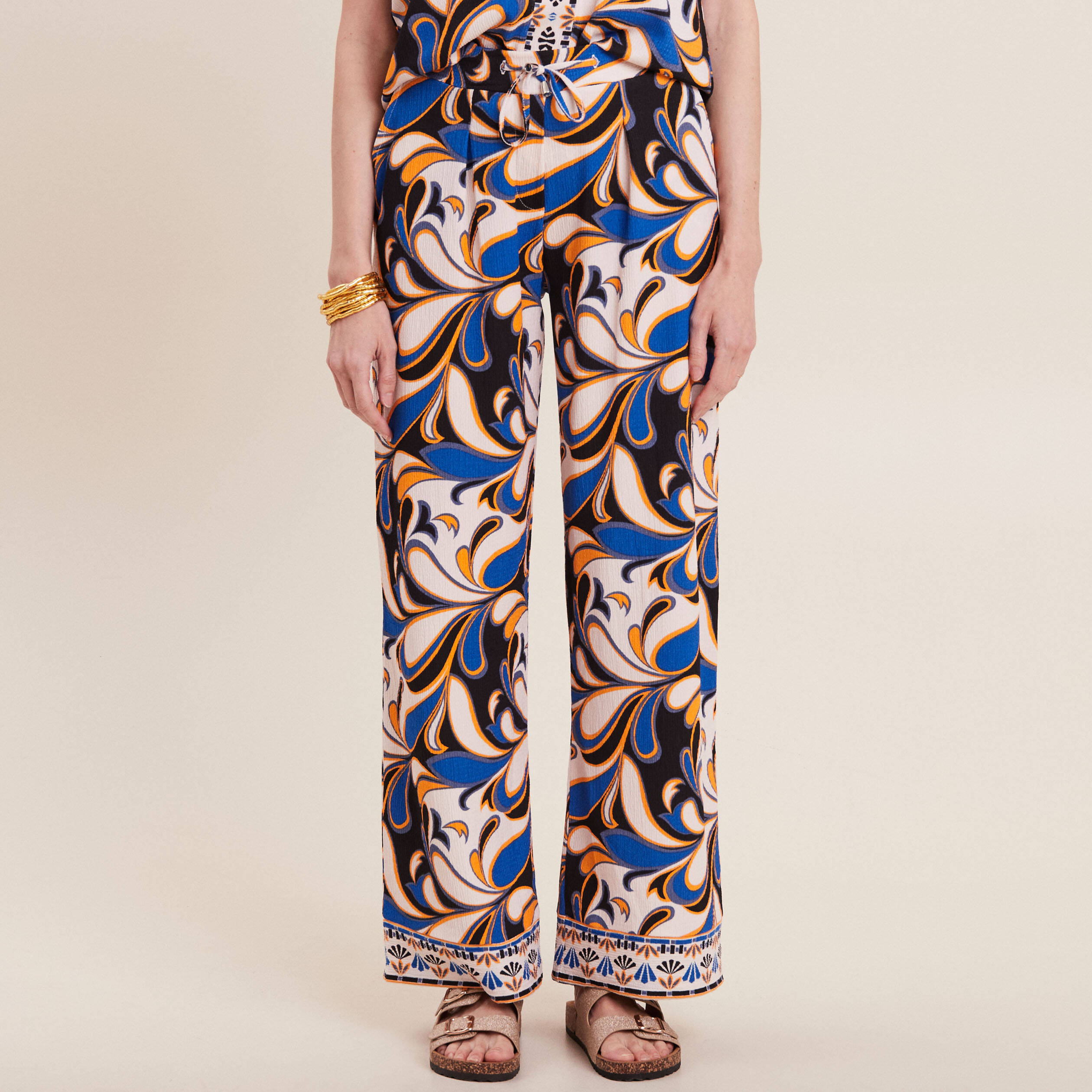 Pantalon large à coulisse bleu femme