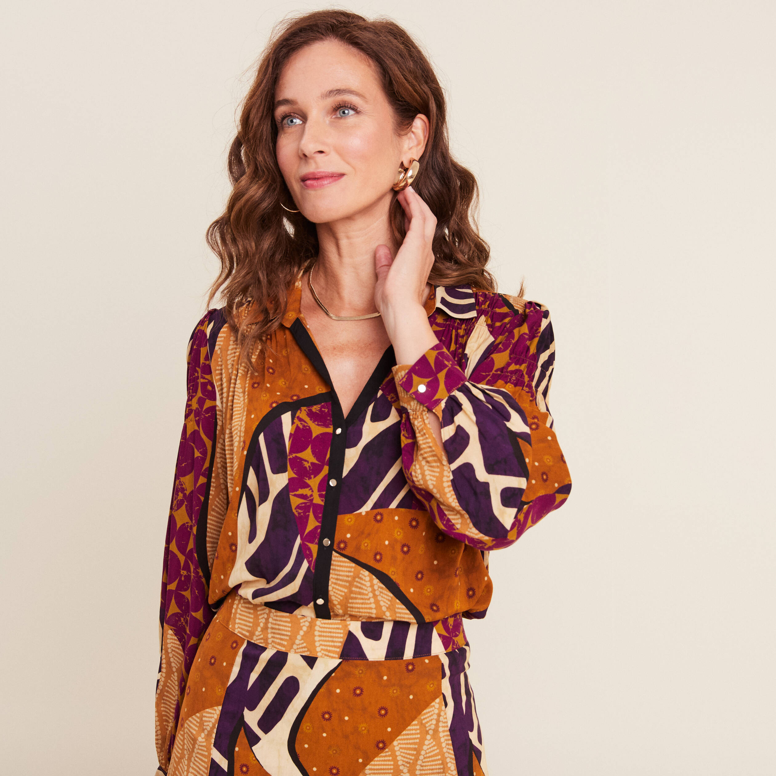 Chemise manches longues multicolore femme