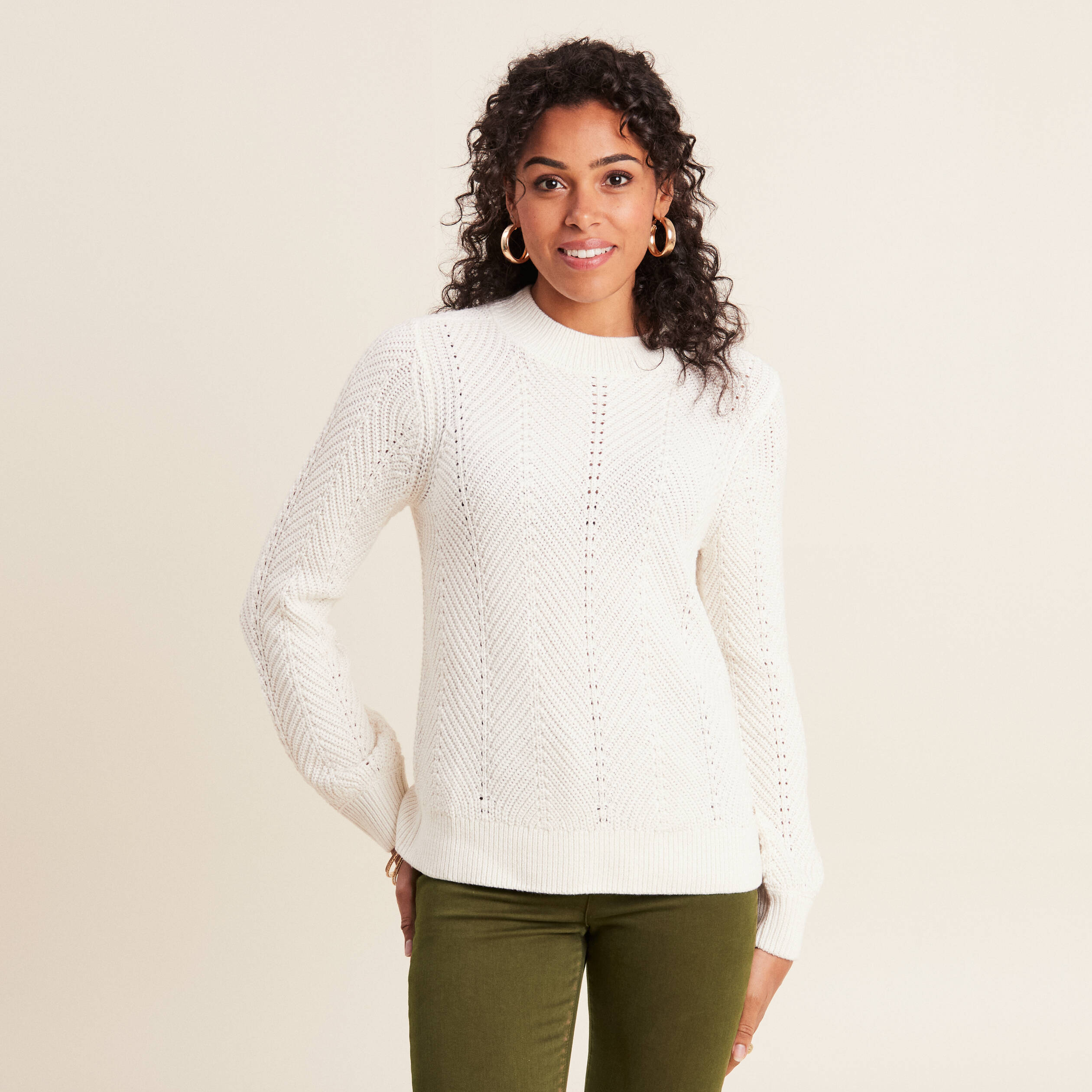 Pull manches longues ecru femme