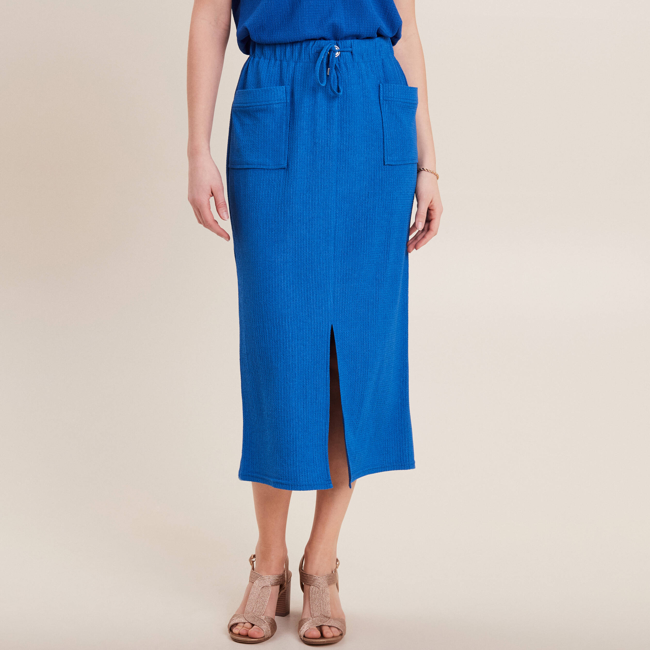 Jupe longue fourreau bleu electrique femme