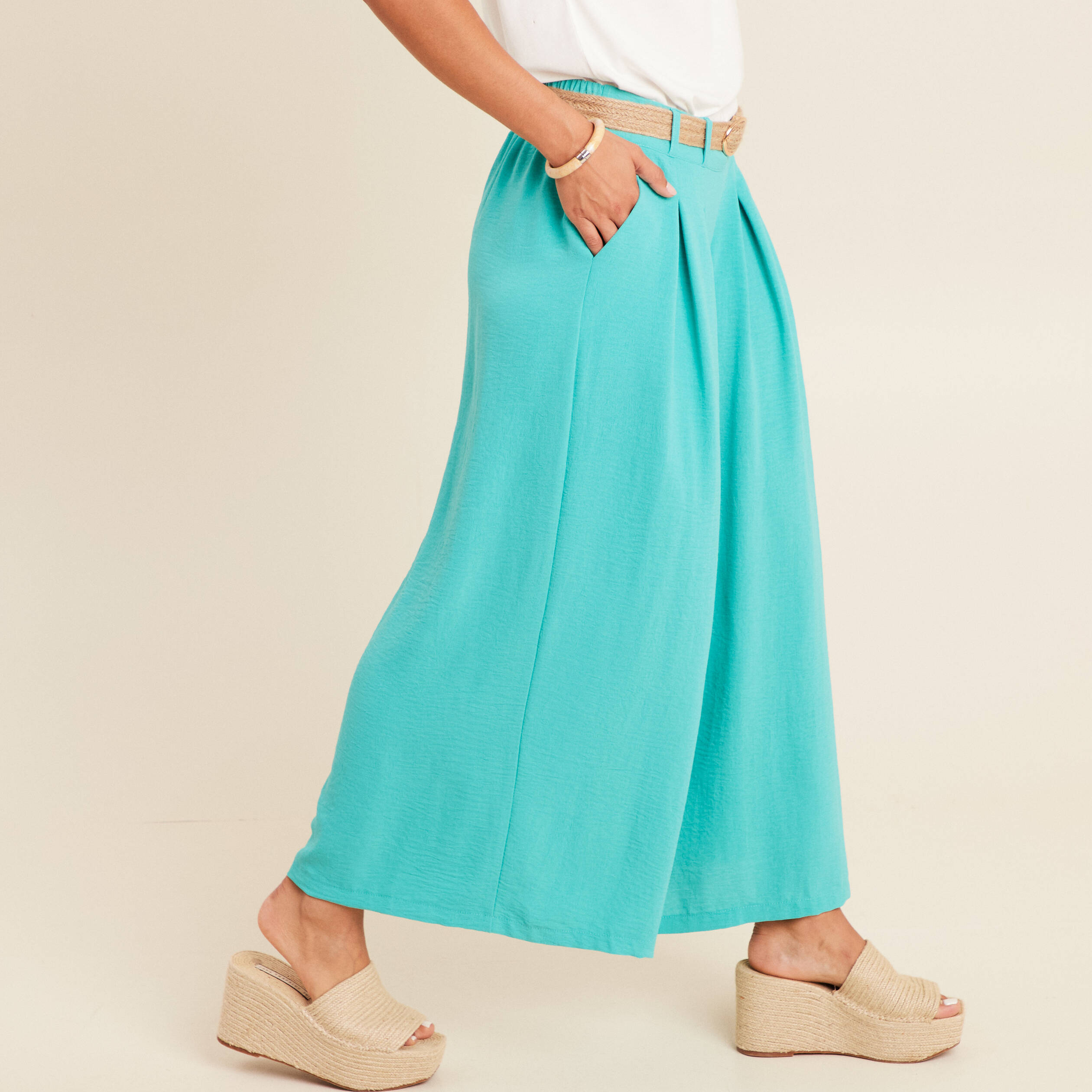 pantalon jupe culotte large vert turquoise femme Pantalon jupe-culotte large vert turquoise femme