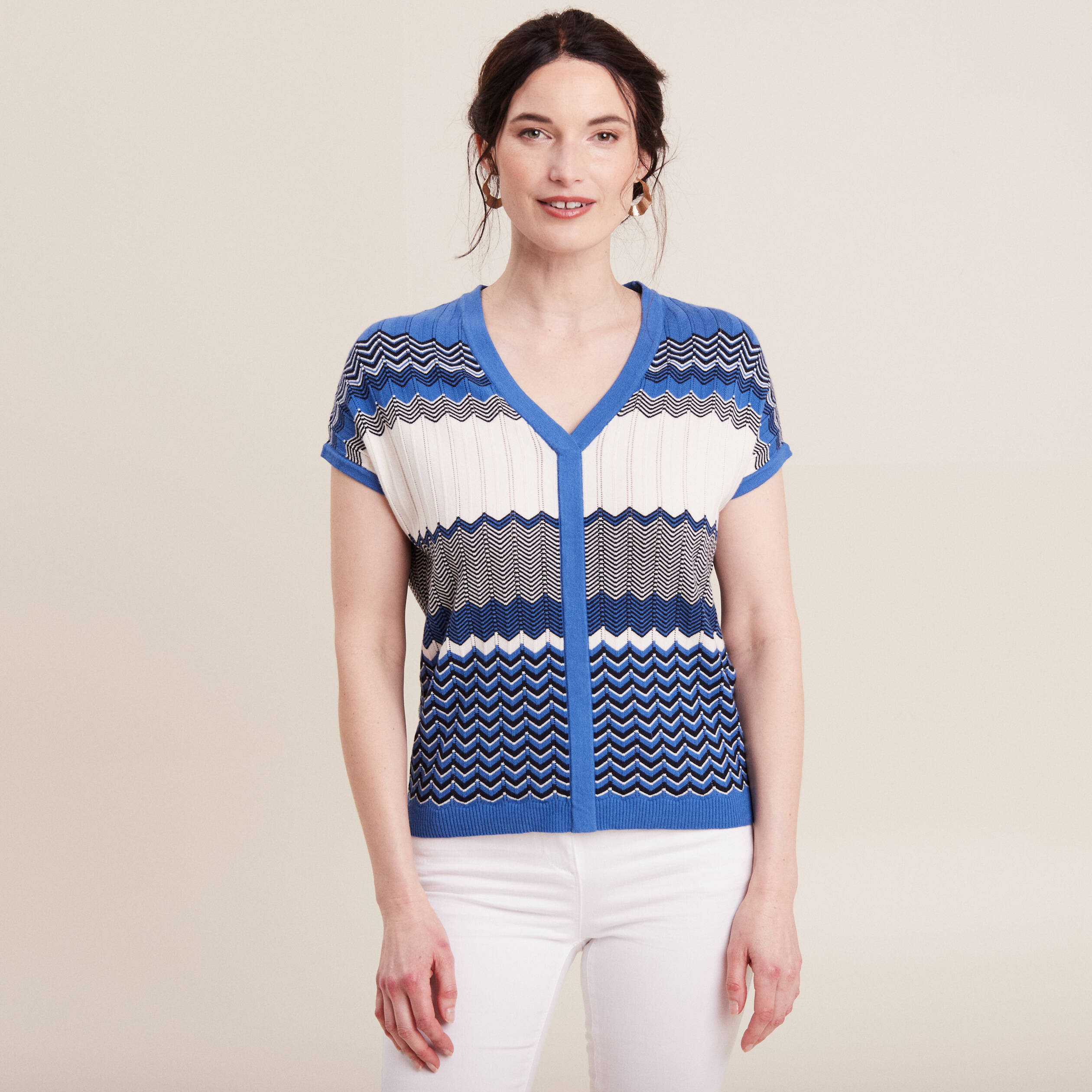 Pull &agrave; manches courtes bleu femme