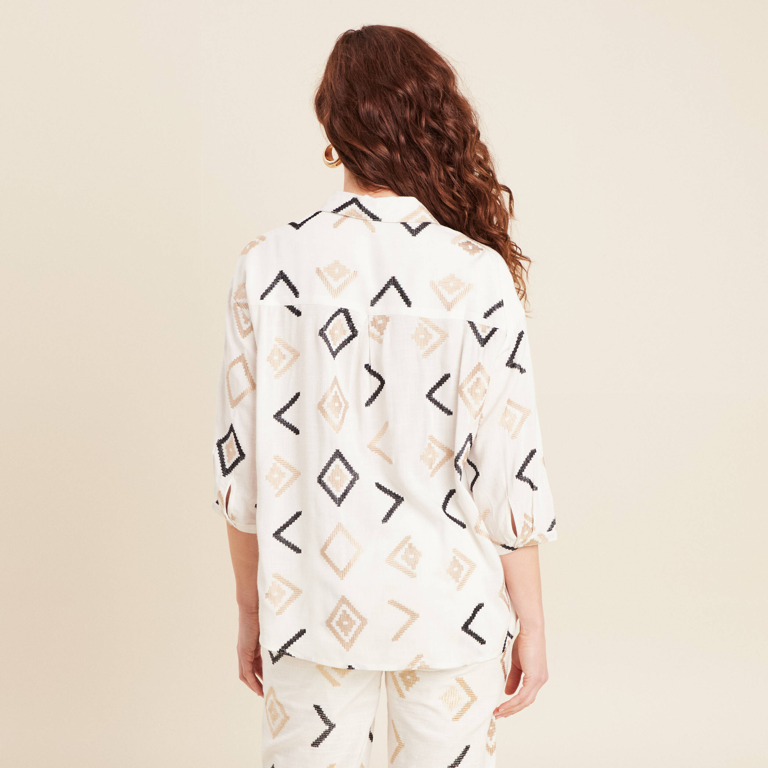 Chemise manches 3/4 brodée blanc femme