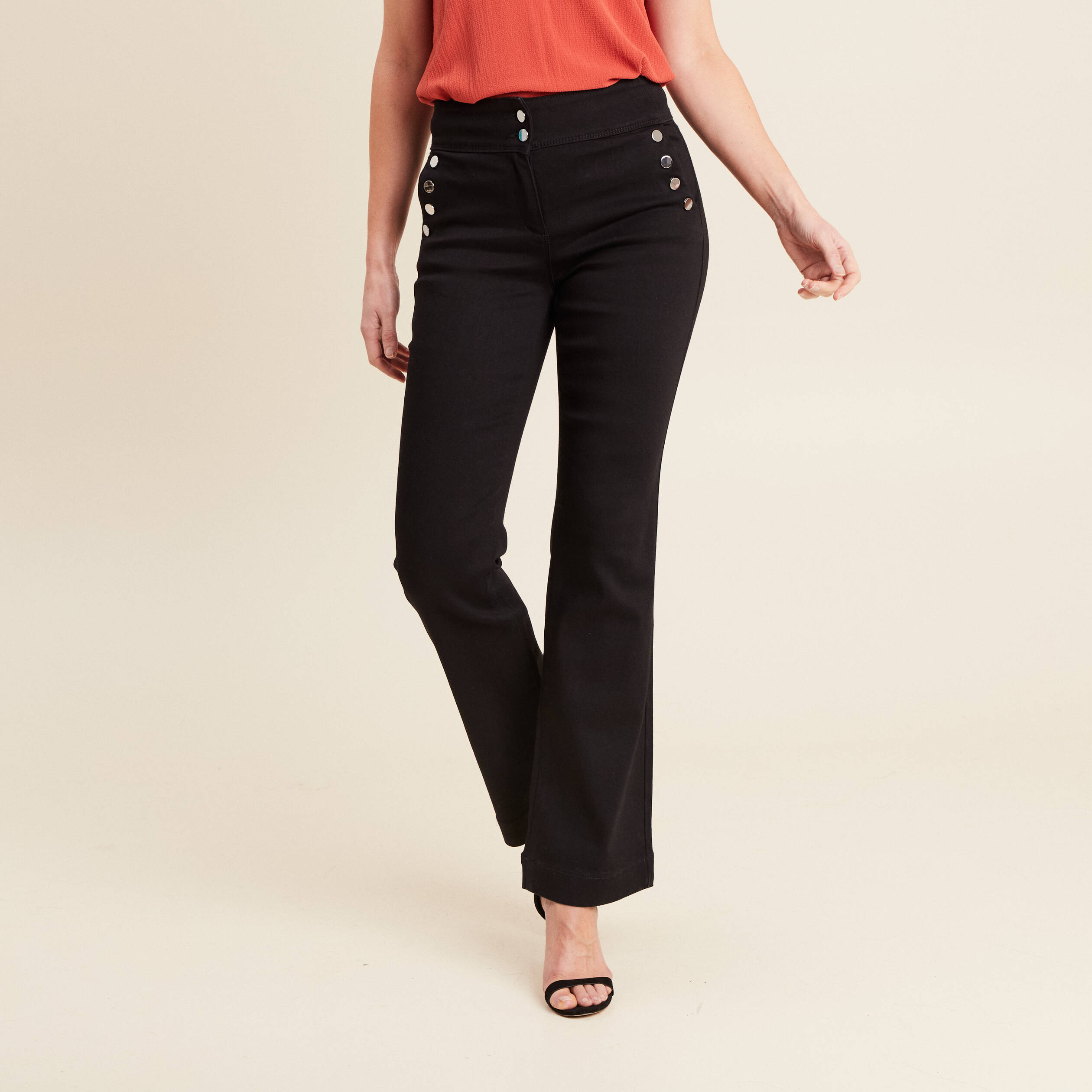 Pantalon bootcut à pont noir femme