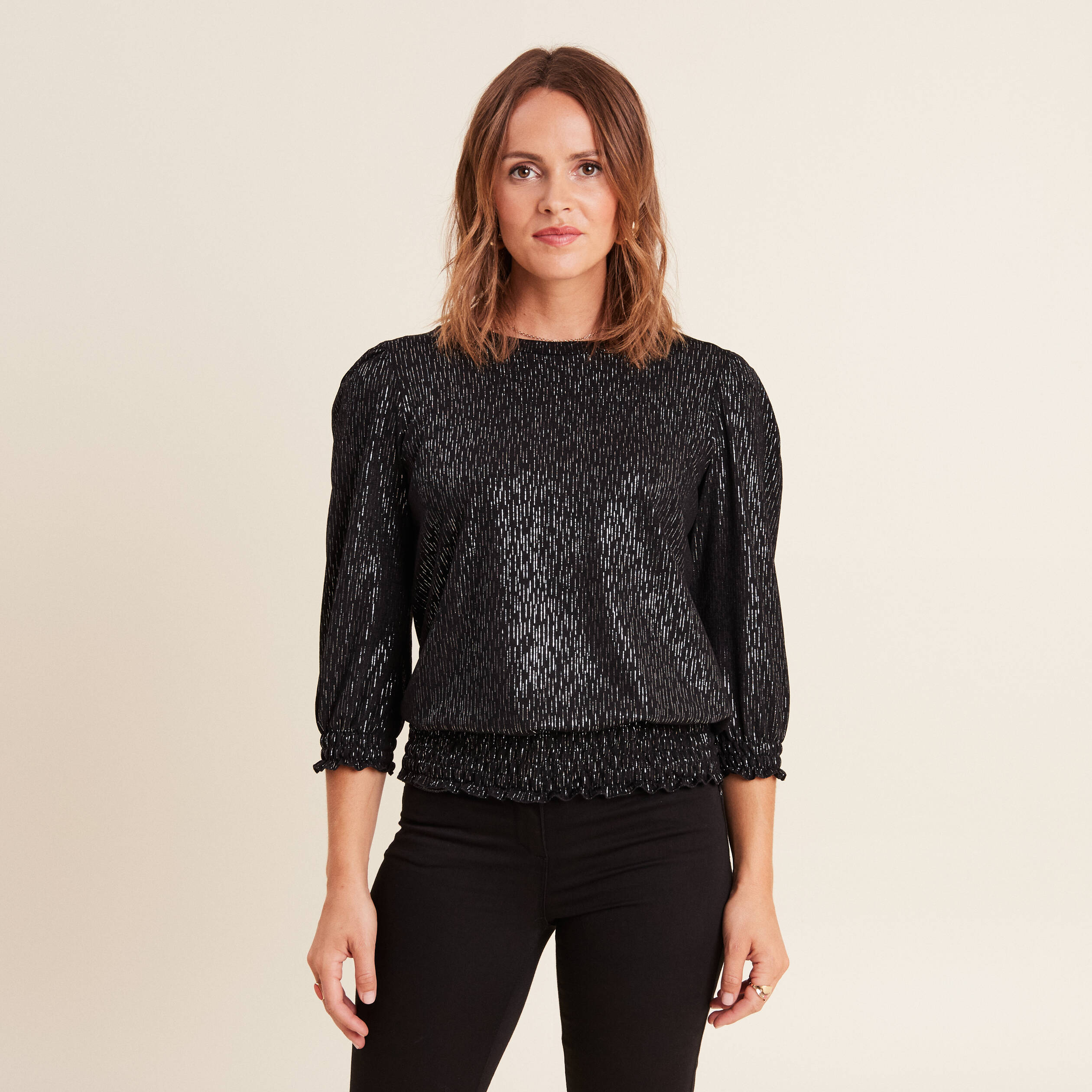 T-shirt manches 3/4 noir femme