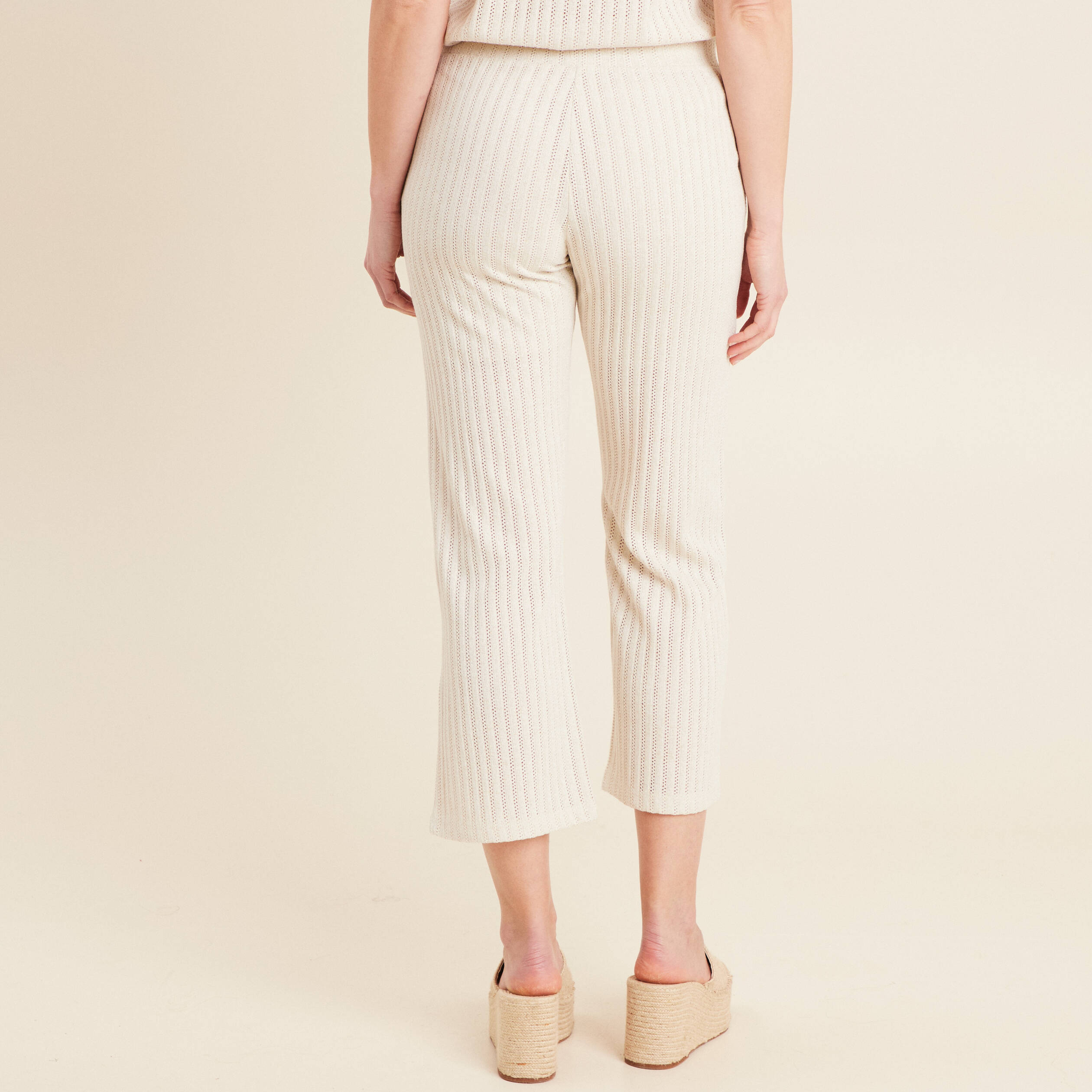 Pantalon maille large ecru femme