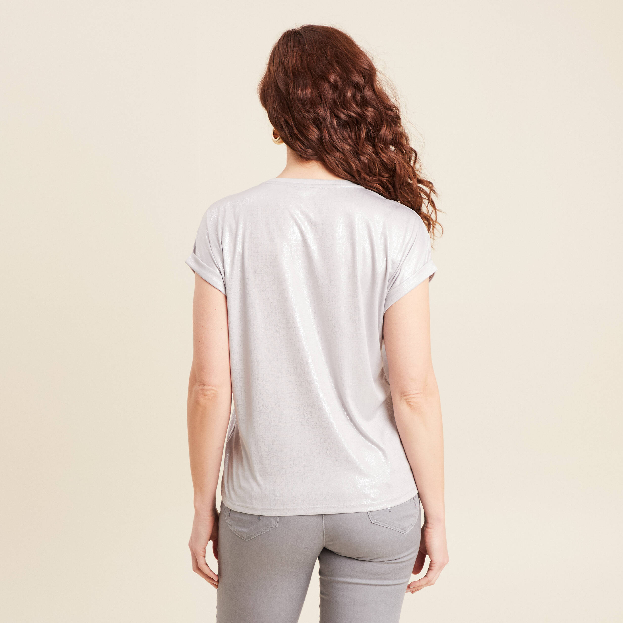 t shirt manches courtes gris argent femme T-shirt manches courtes gris argent femme