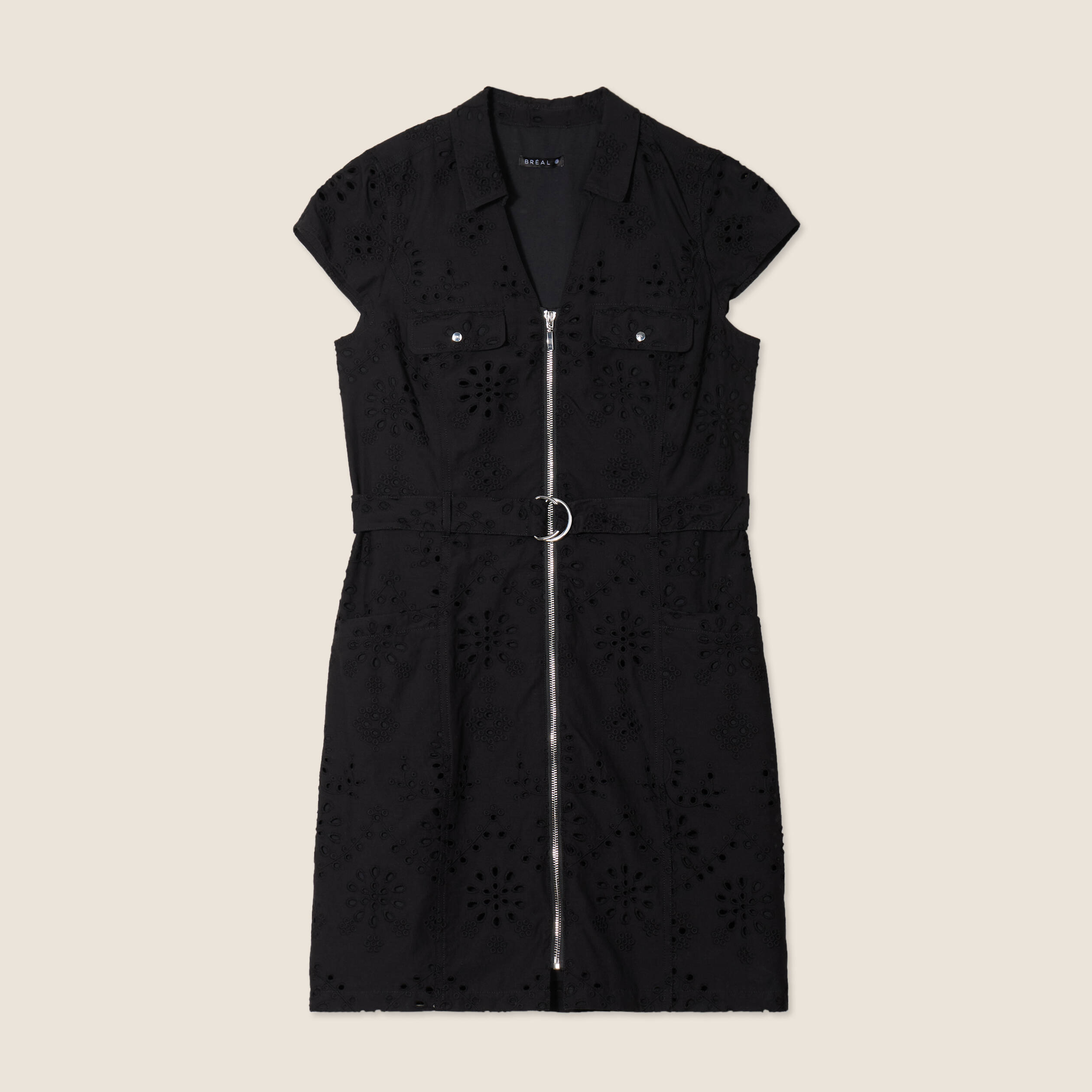 Robe droite broderie anglaise noir femme