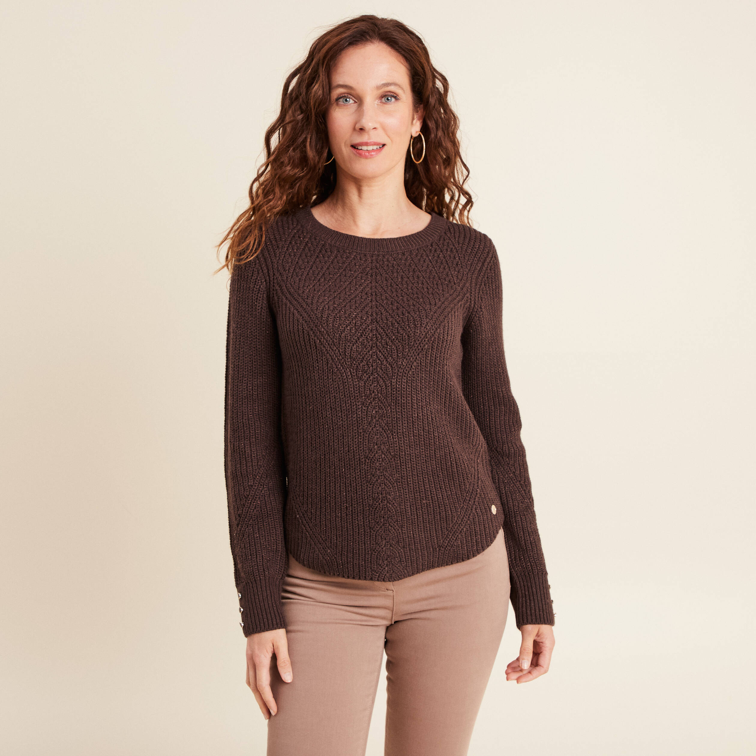Pull manches longues marron femme Bréal