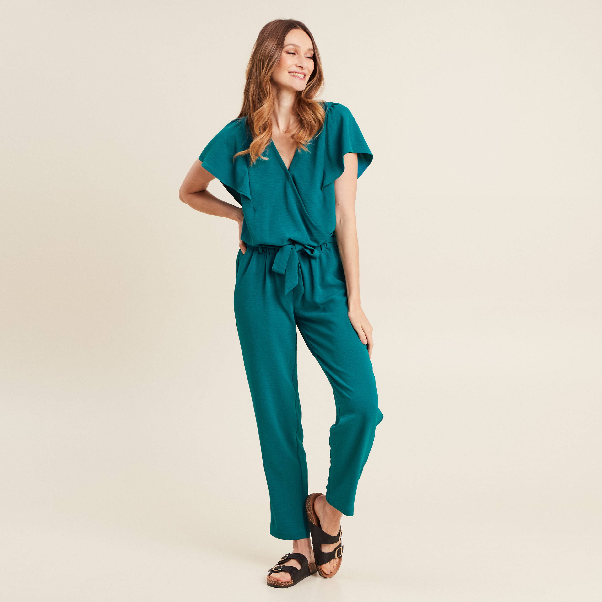 combinaison pantalon droite vert femme Combinaison pantalon droite vert femme