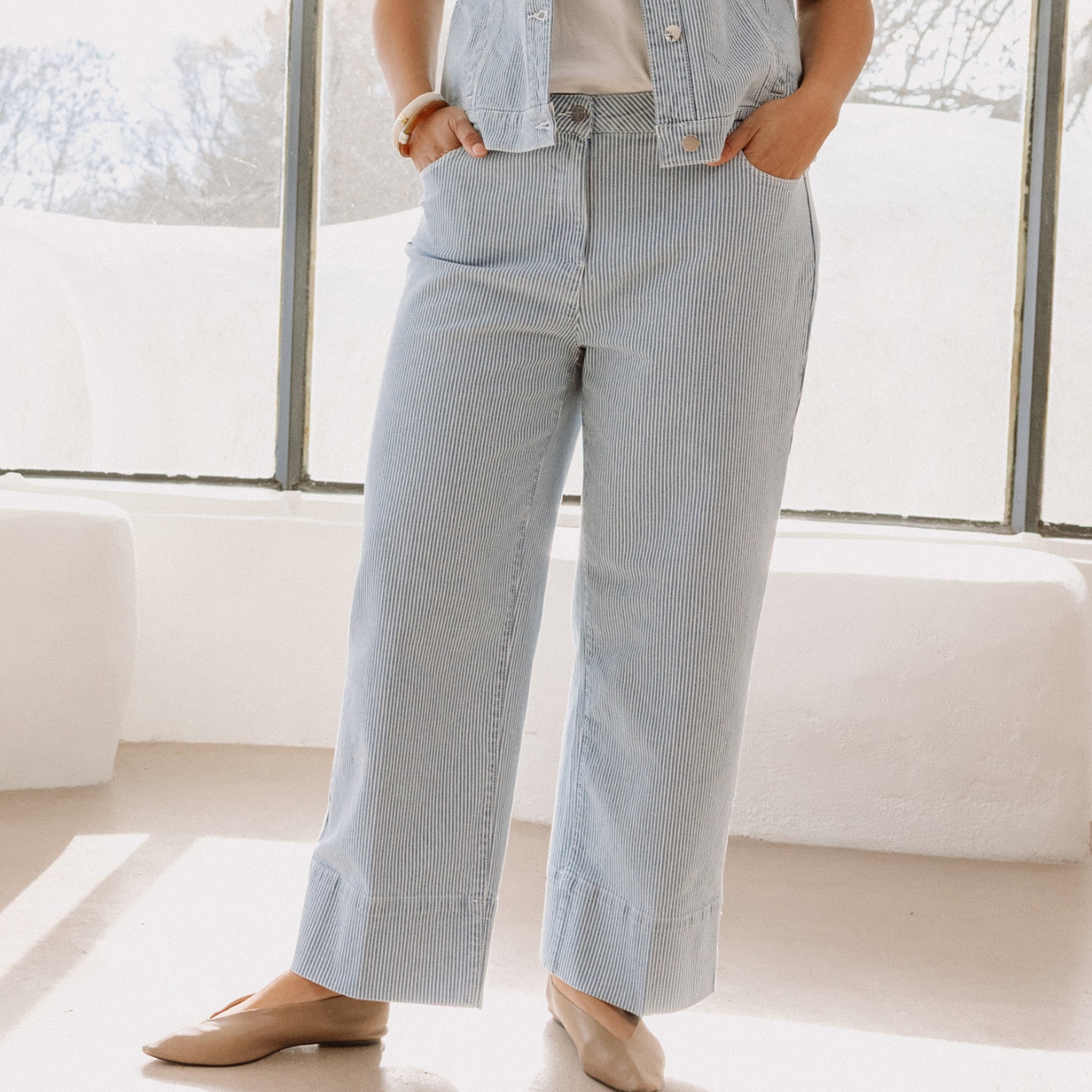 Jean coupe large 7/8&egrave;me bleu femme