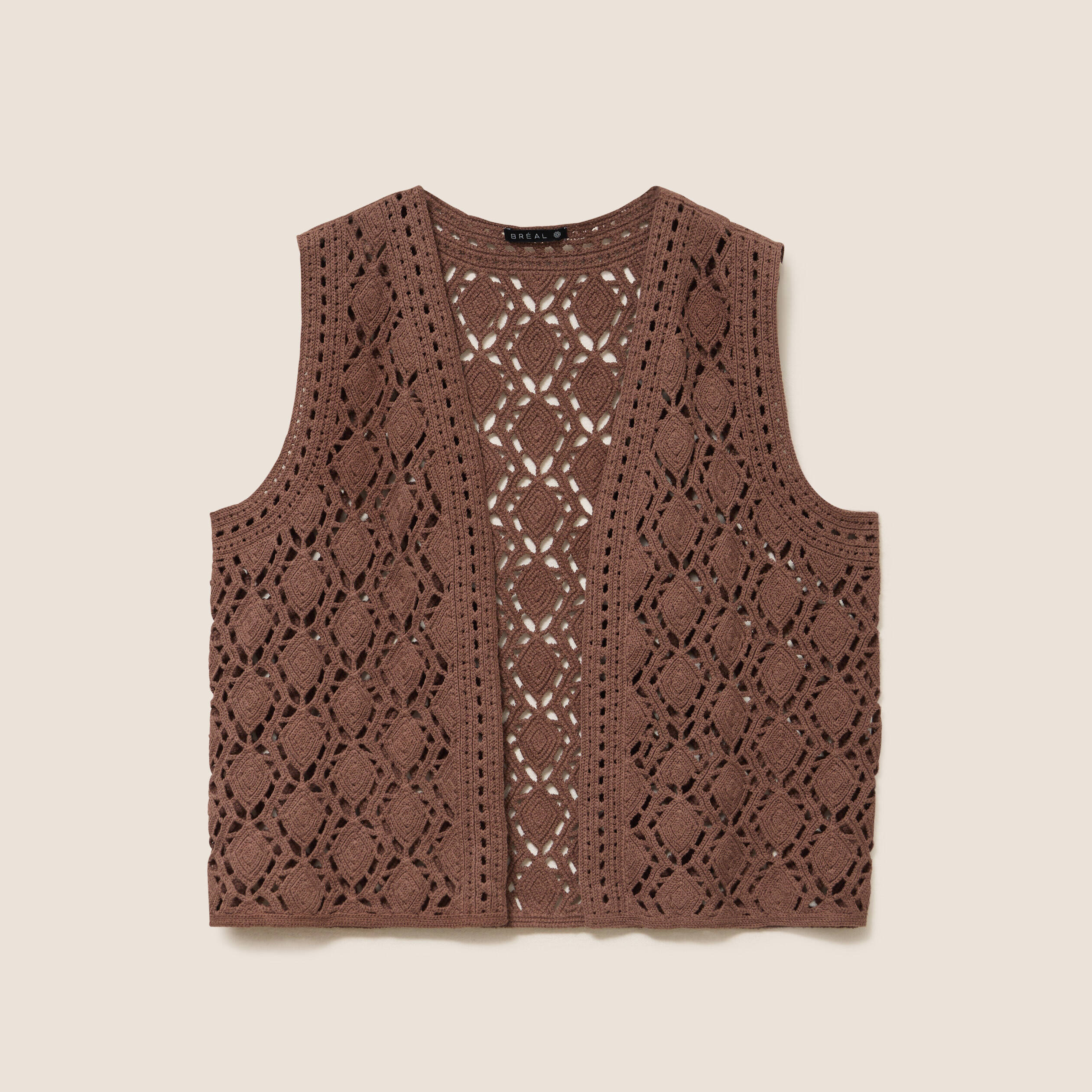 Gilet ajour&eacute; coupe droite courte marron femme