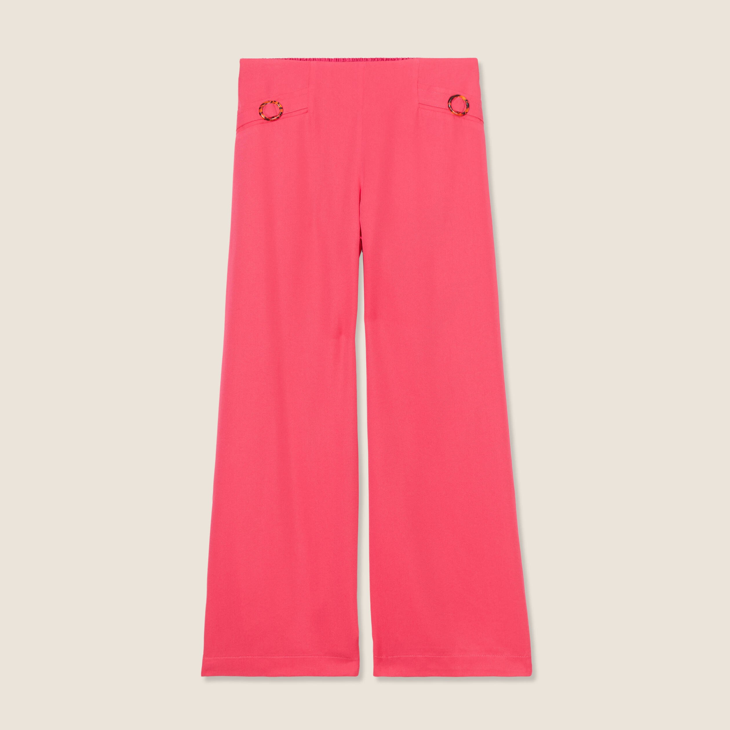 Pantalon large avec boucles rose framboise femme