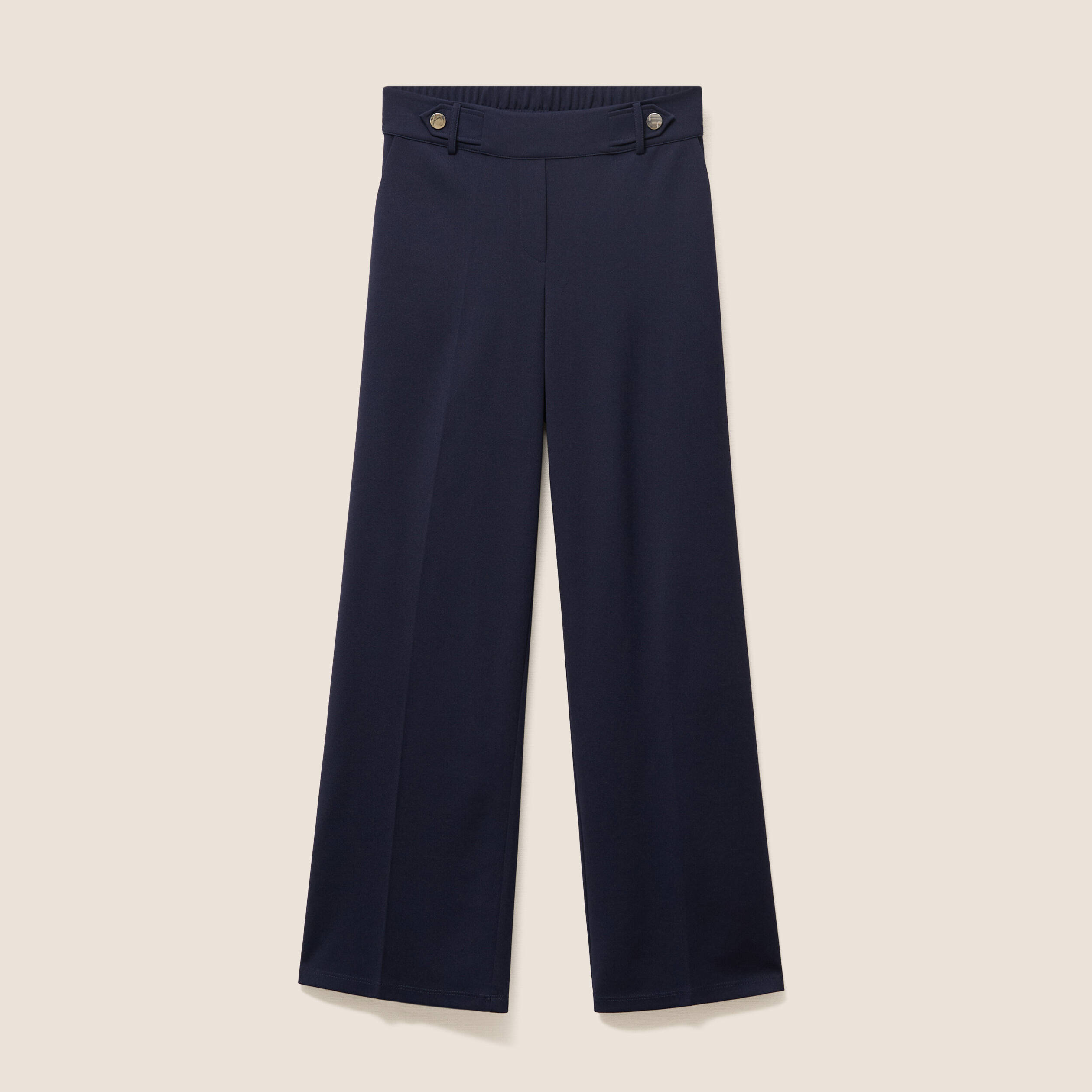 Pantalon taille haute bleu fonc&eacute; femme