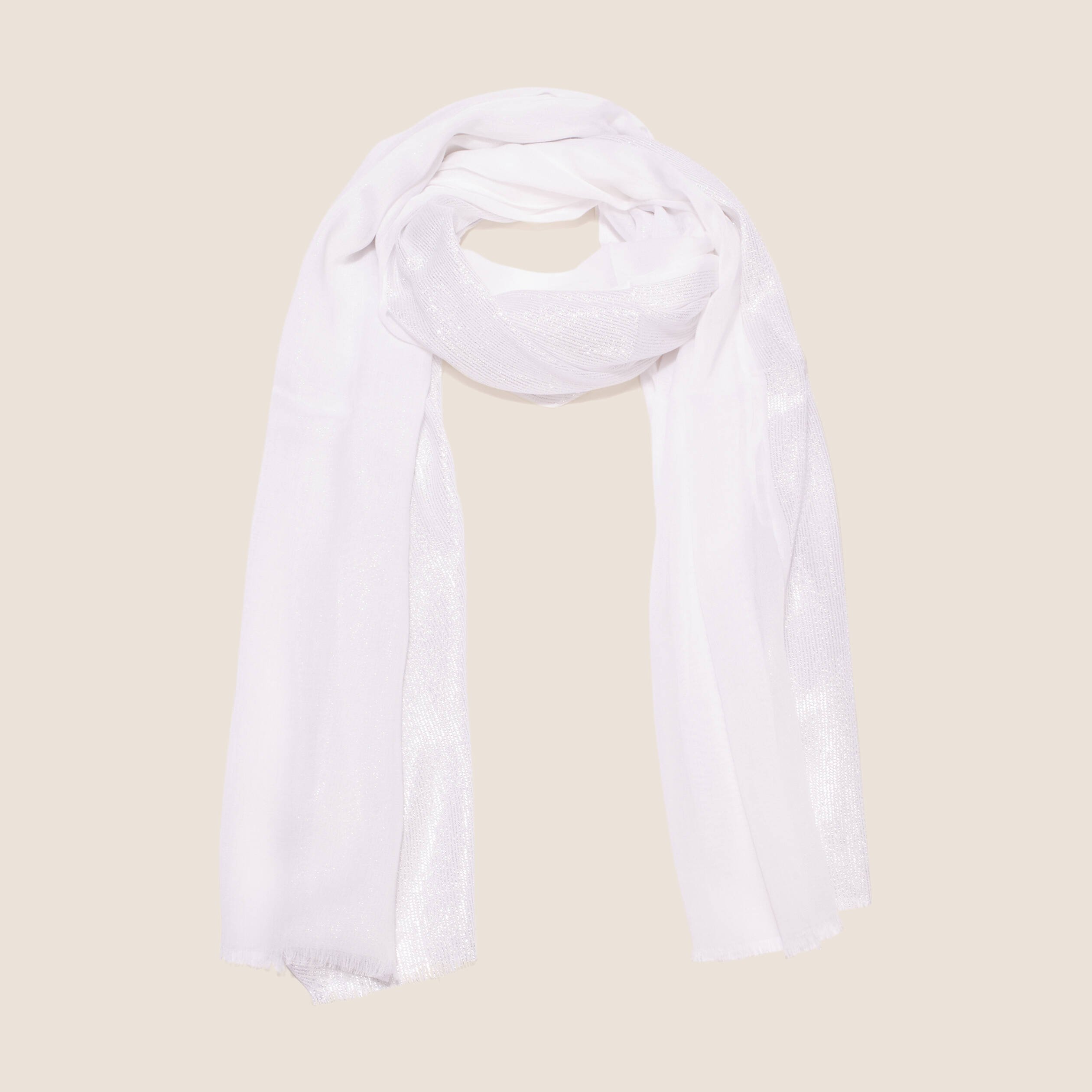 Foulard brillant à franges ecru femme