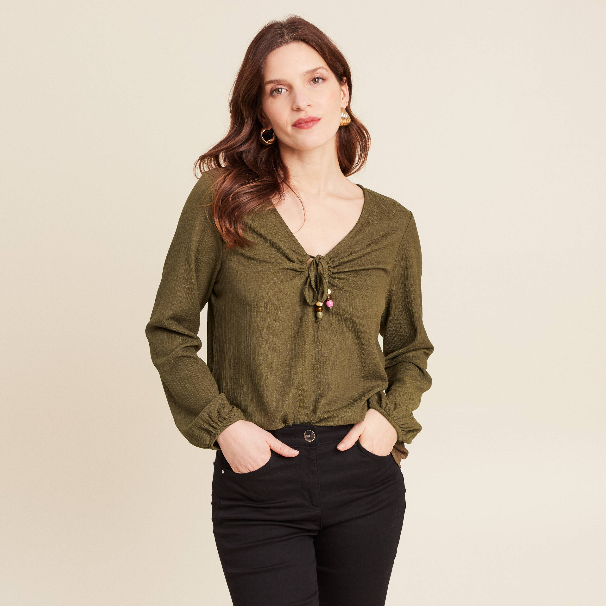 blouse manches longues vert olive femme Blouse manches longues vert olive femme