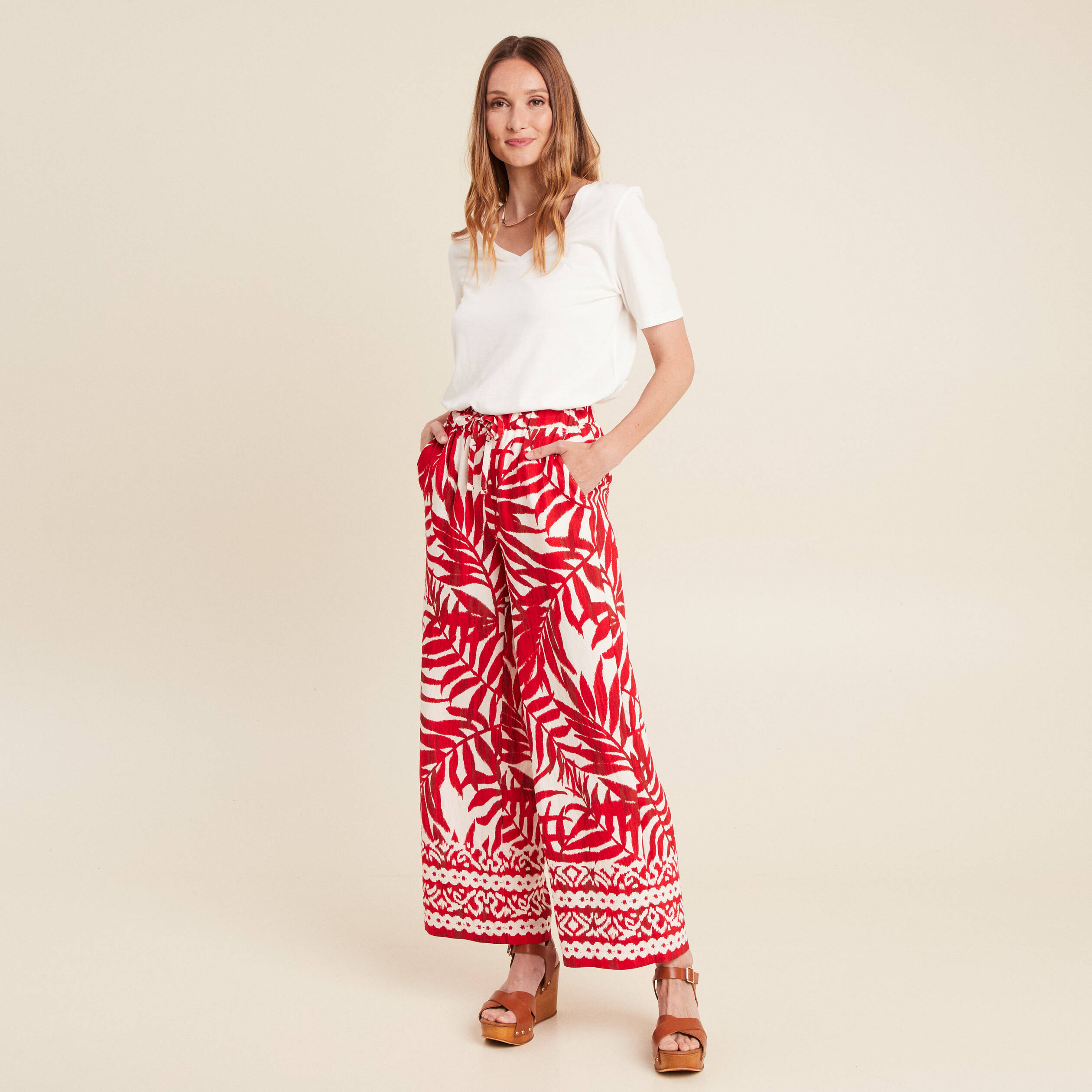 pantalon large taille haute ecru femme Pantalon large taille haute ecru femme