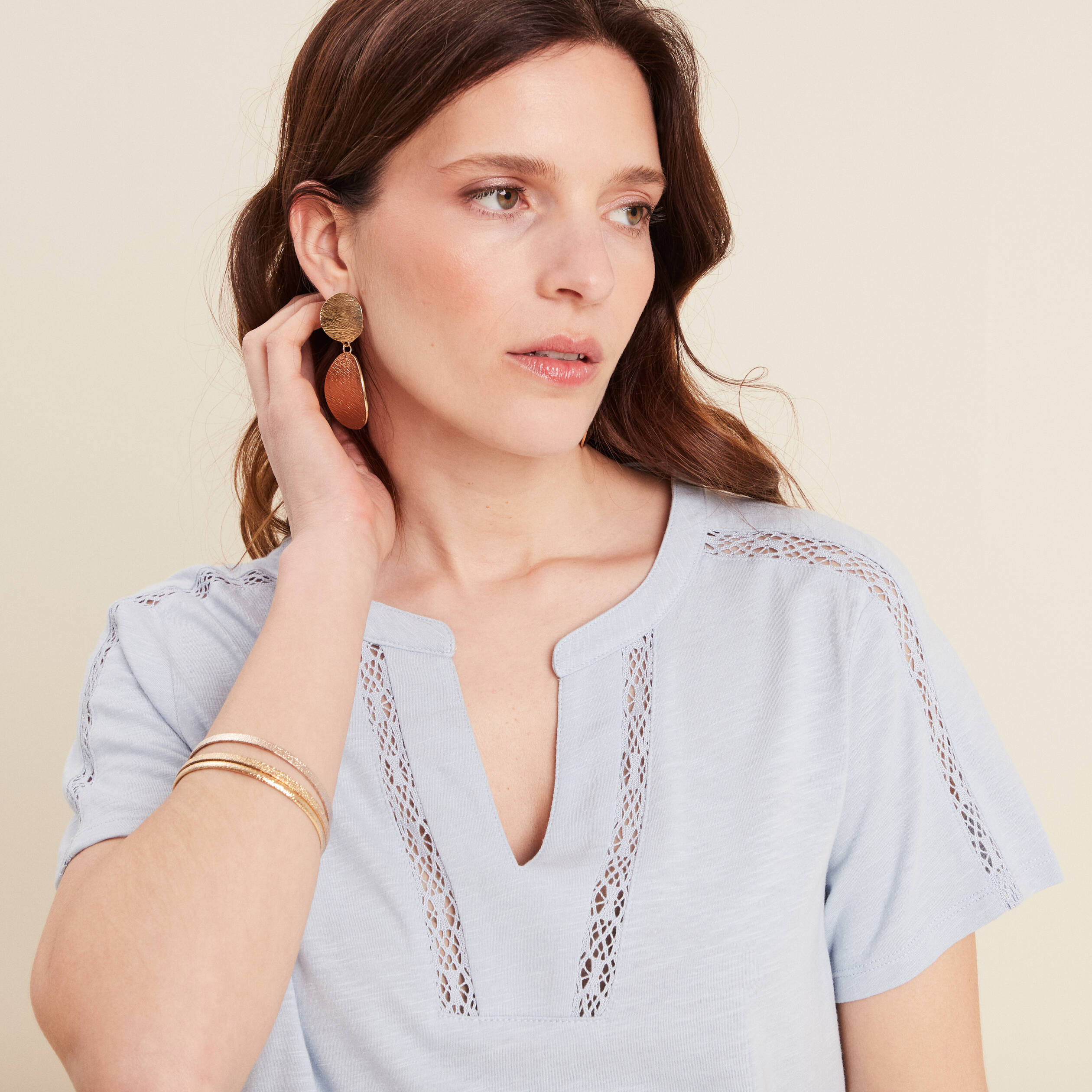 T-shirt manches courtes bleu clair femme