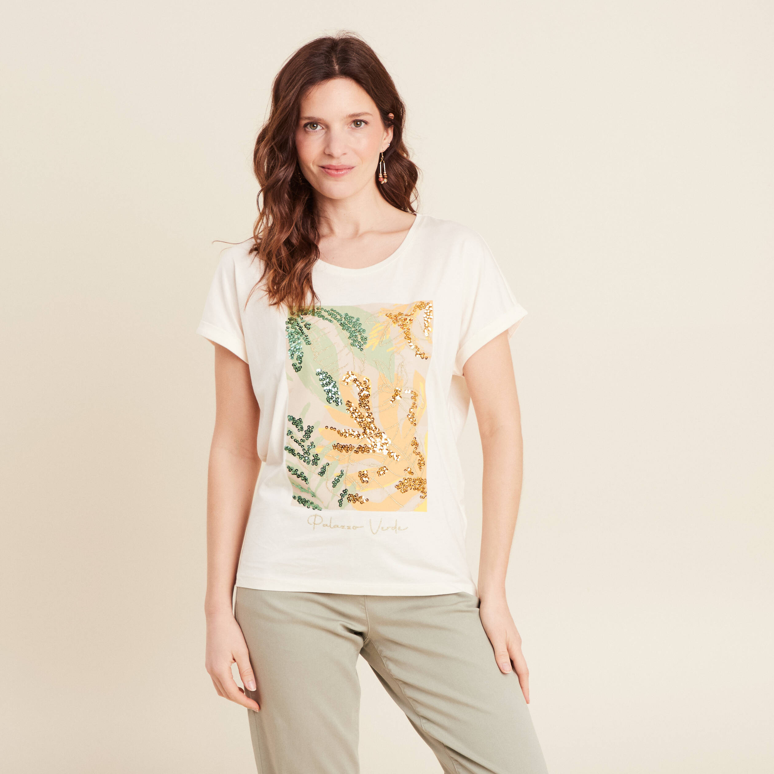 T-shirt manches courtes ecru femme