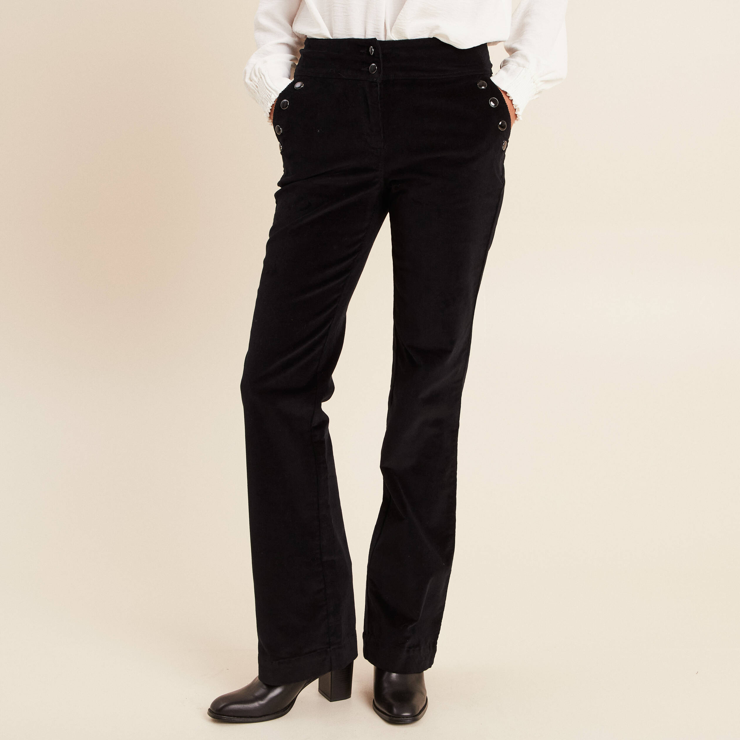 Pantalon bootcut taille haute velours noir femme Bréal