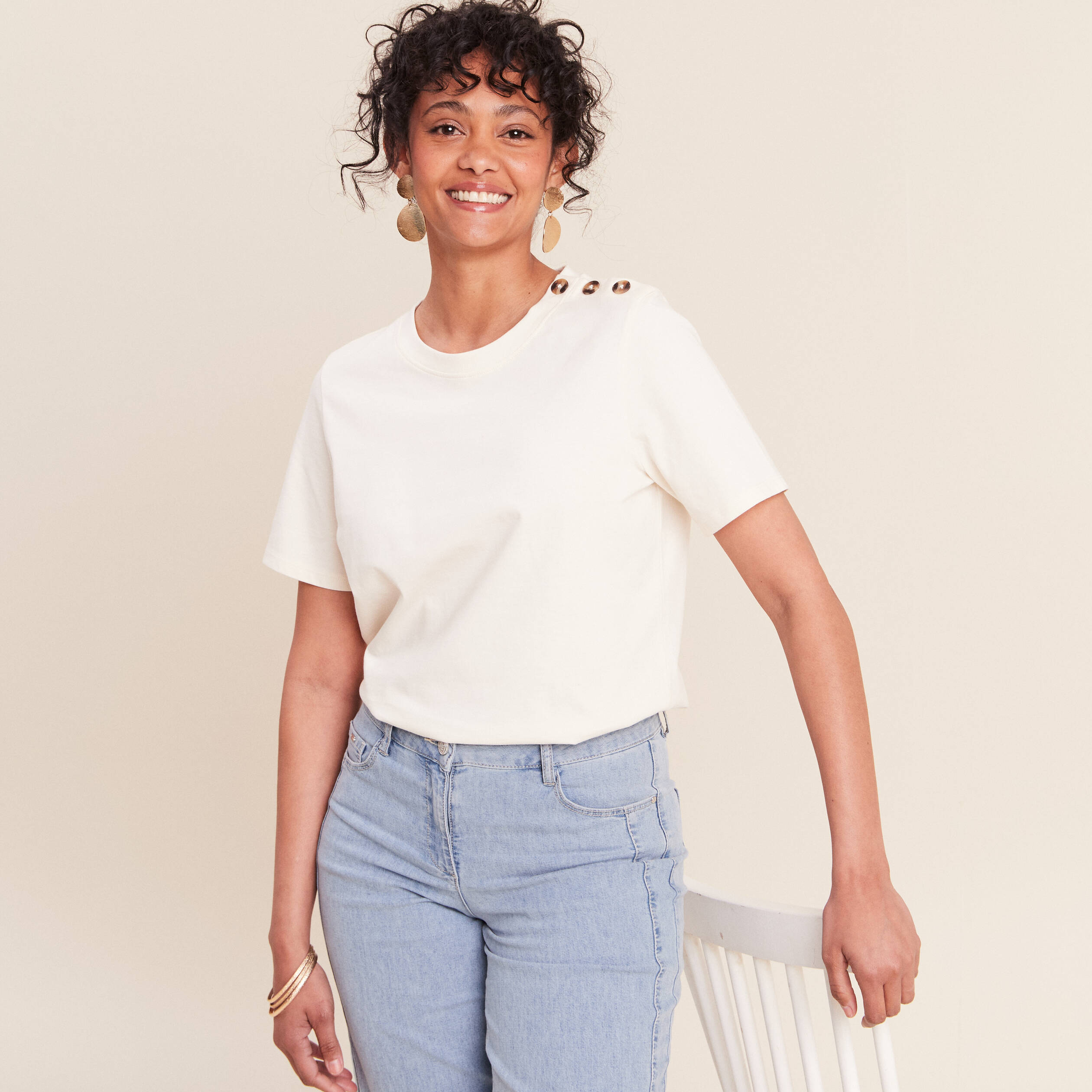 T-shirt manches courtes ecru femme