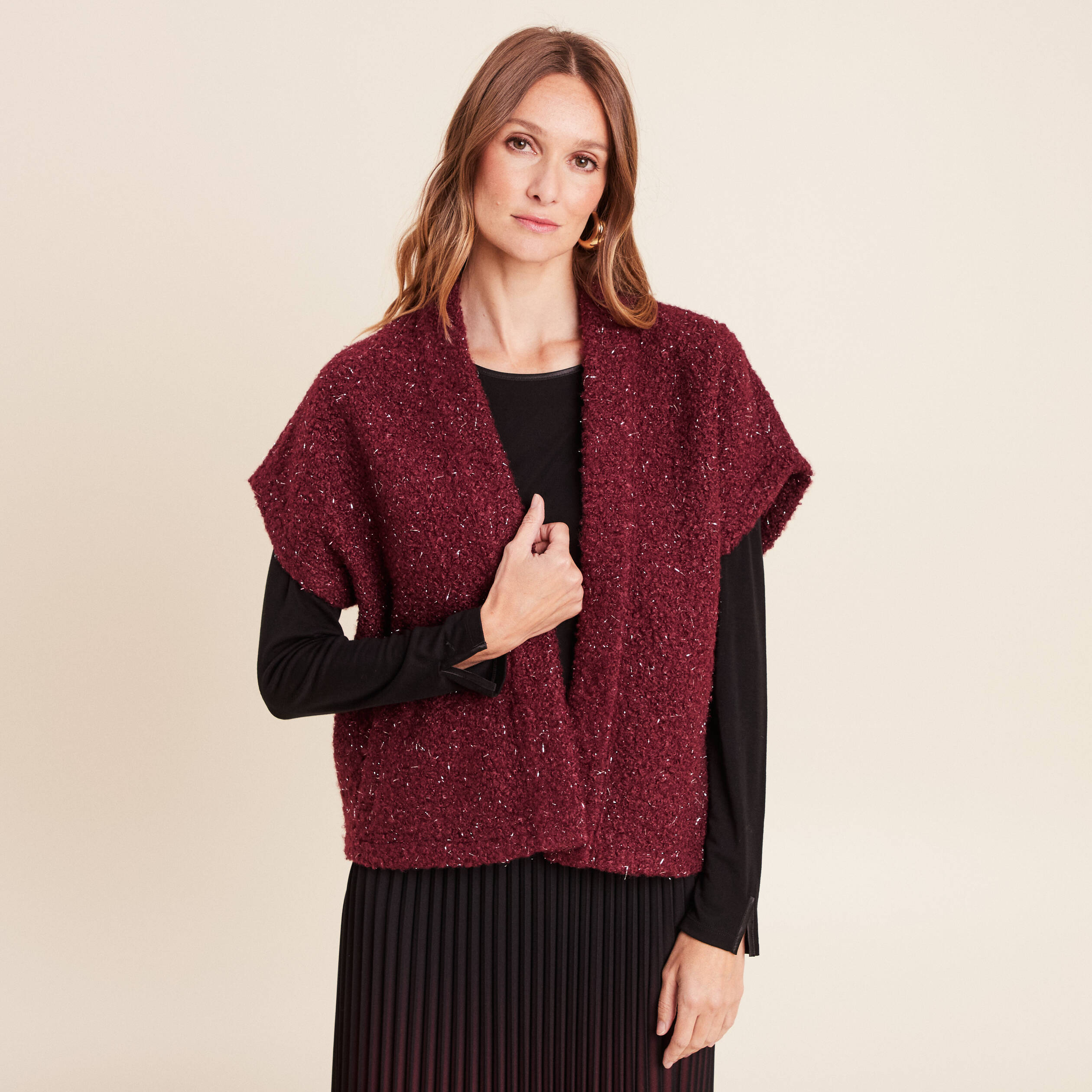 Top Manches Courtes Shein Bordeaux Avec Perles - Taille S - Occasion Très Bon état