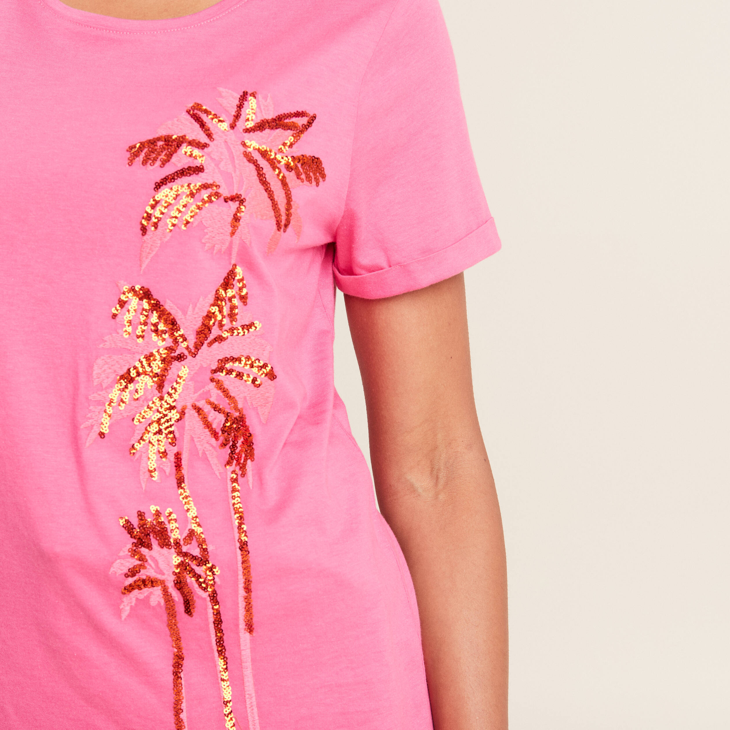 T-shirt manches courtes rose fushia femme