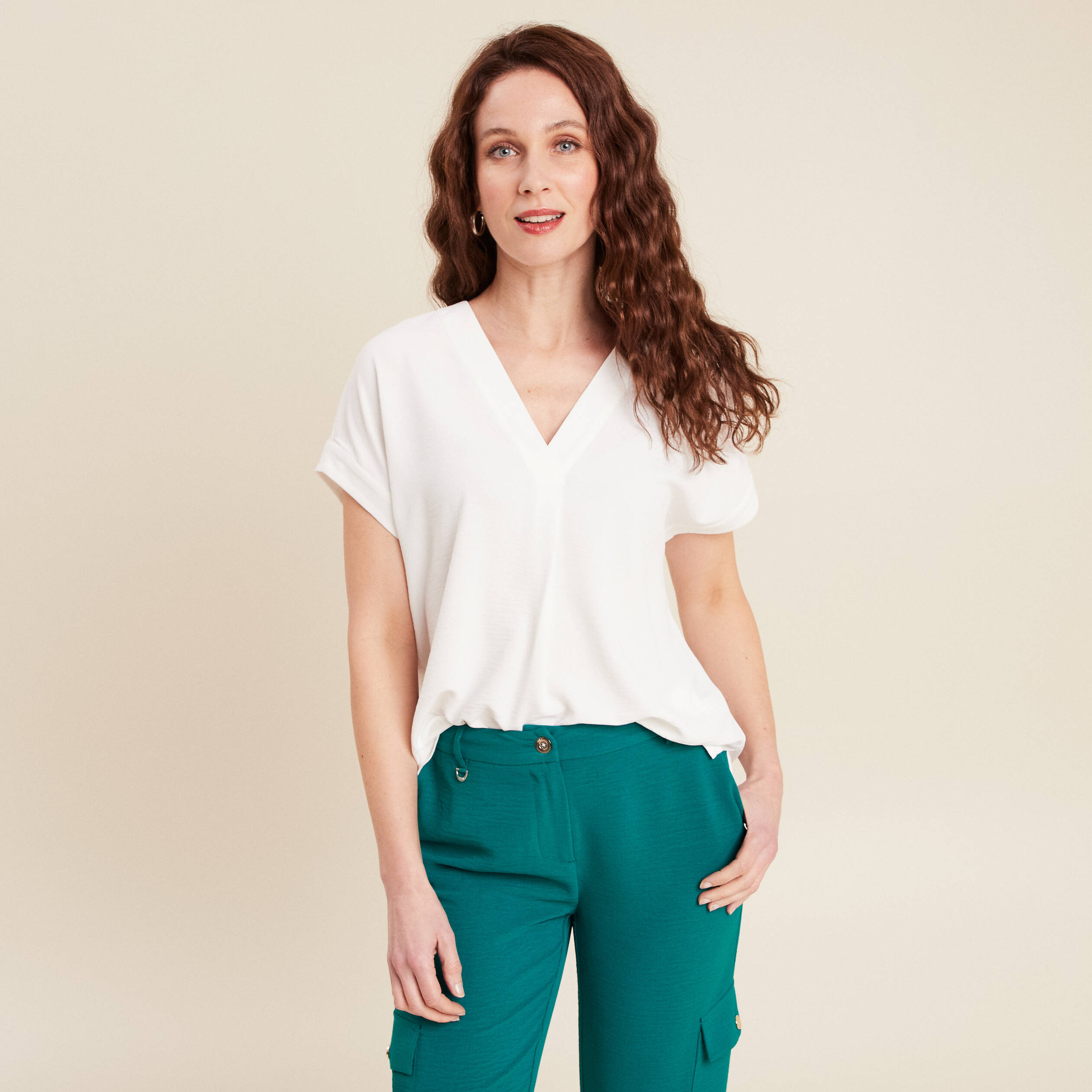 Blouse manches courtes ecru femme