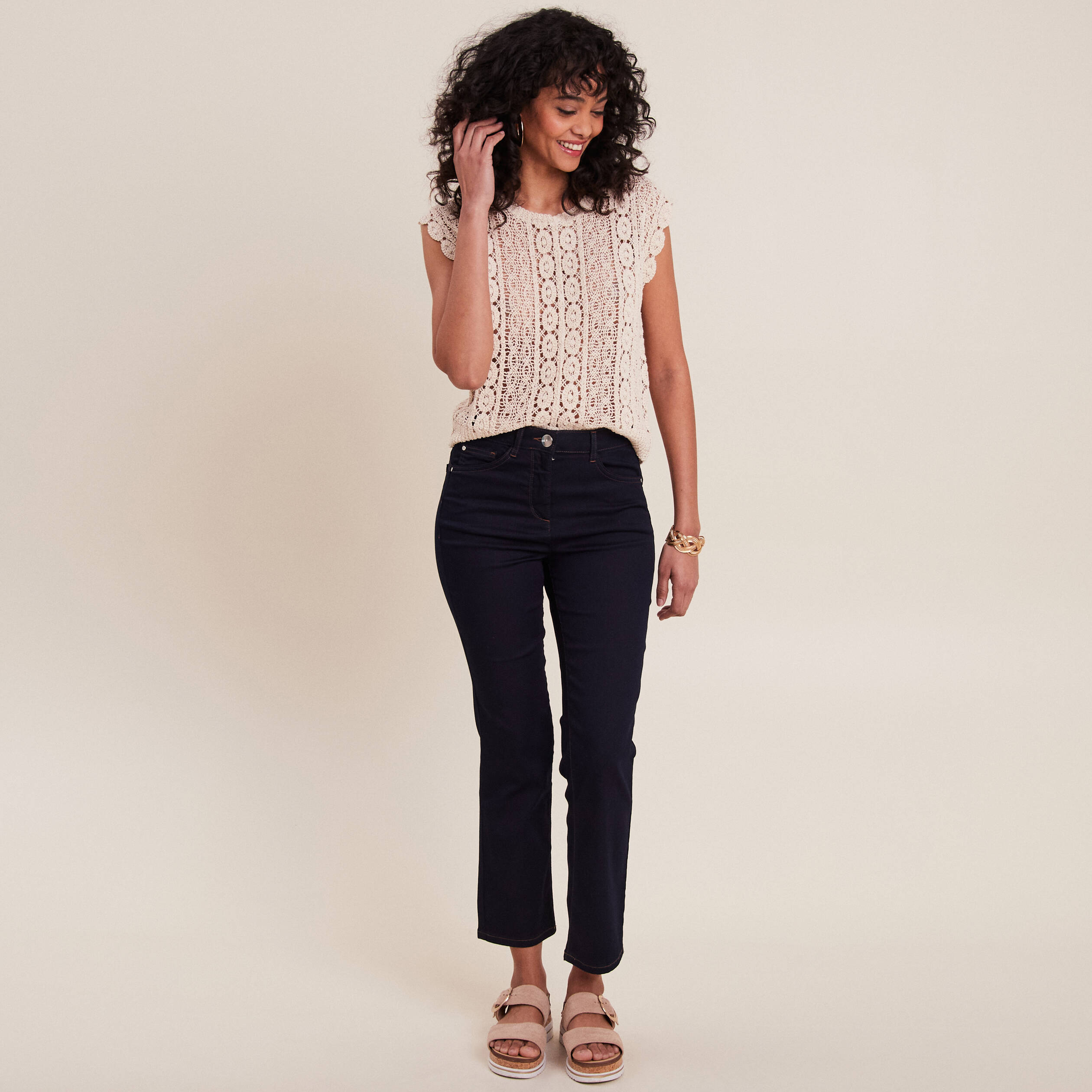Débardeur macramé ecru femme