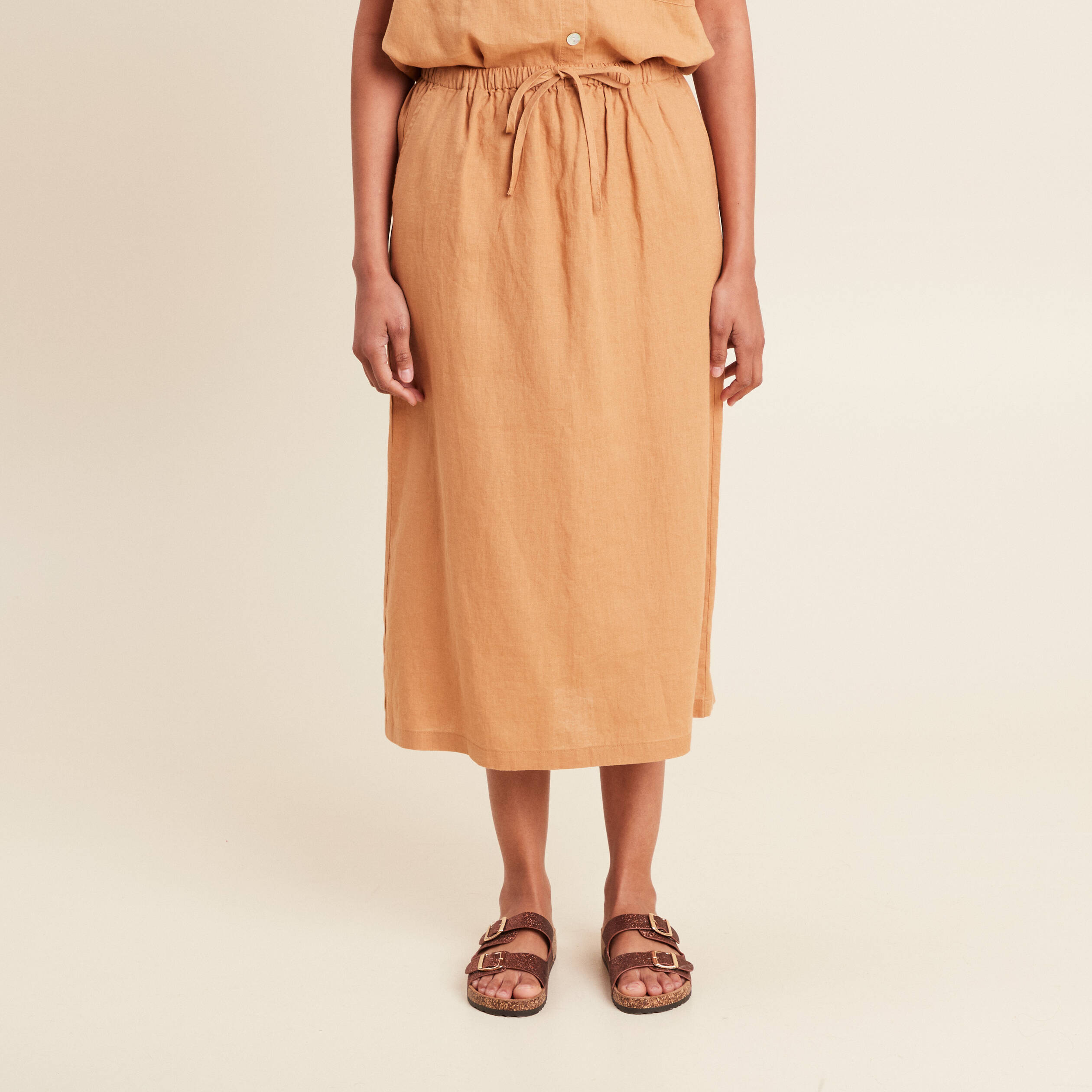 Jupe longue trapèze beige femme