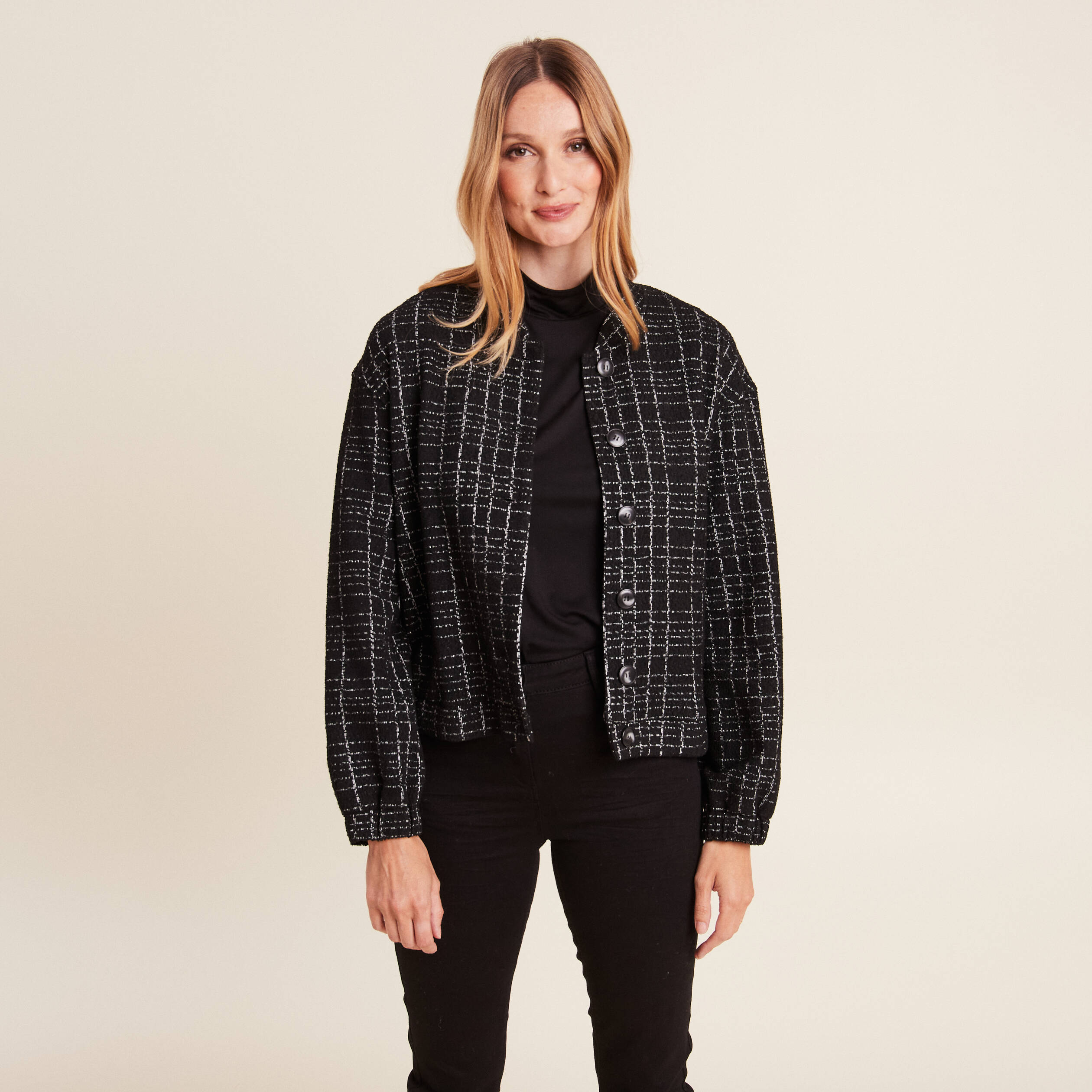 Veste droite boutonnée noir femme