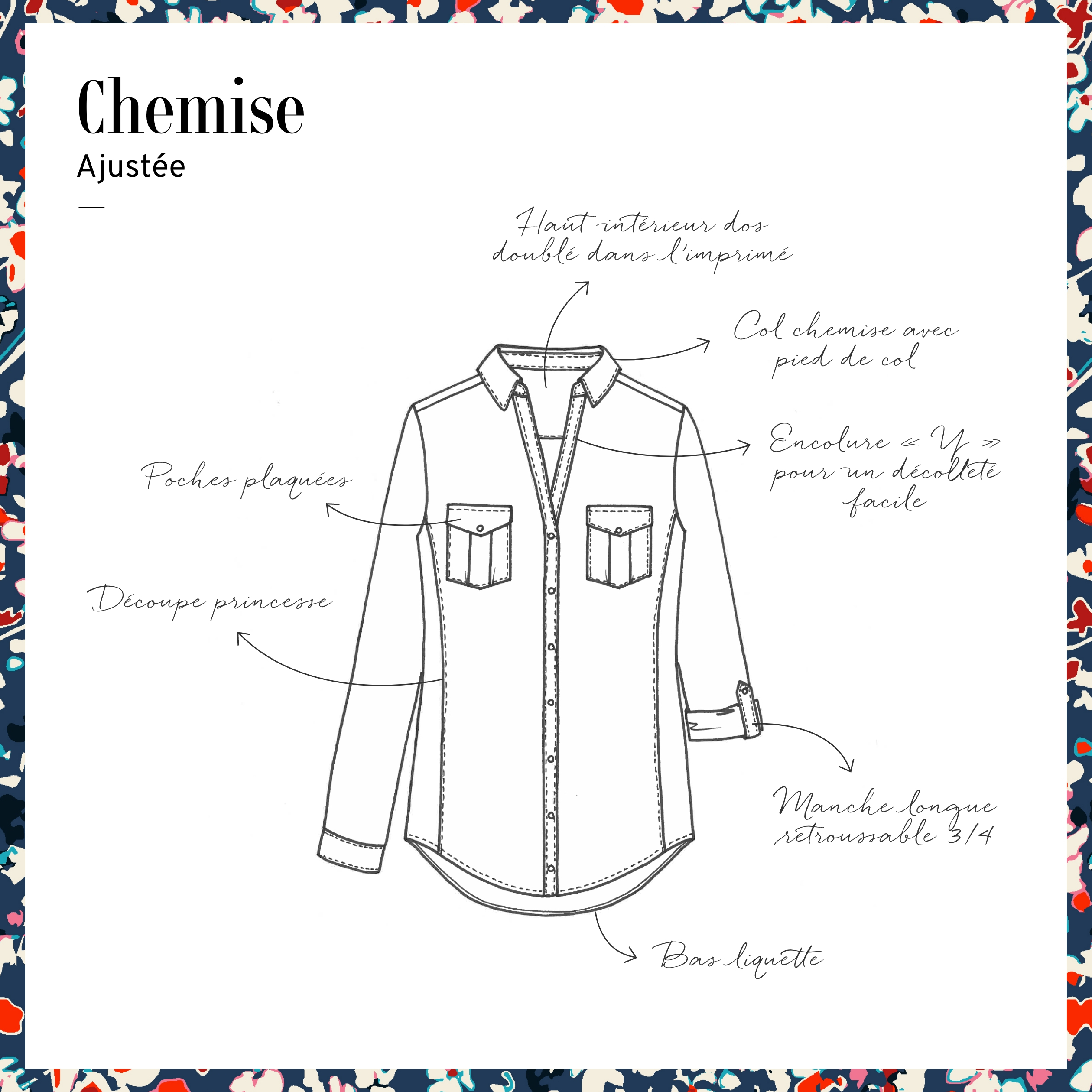 Chemise manches longues bleu femme