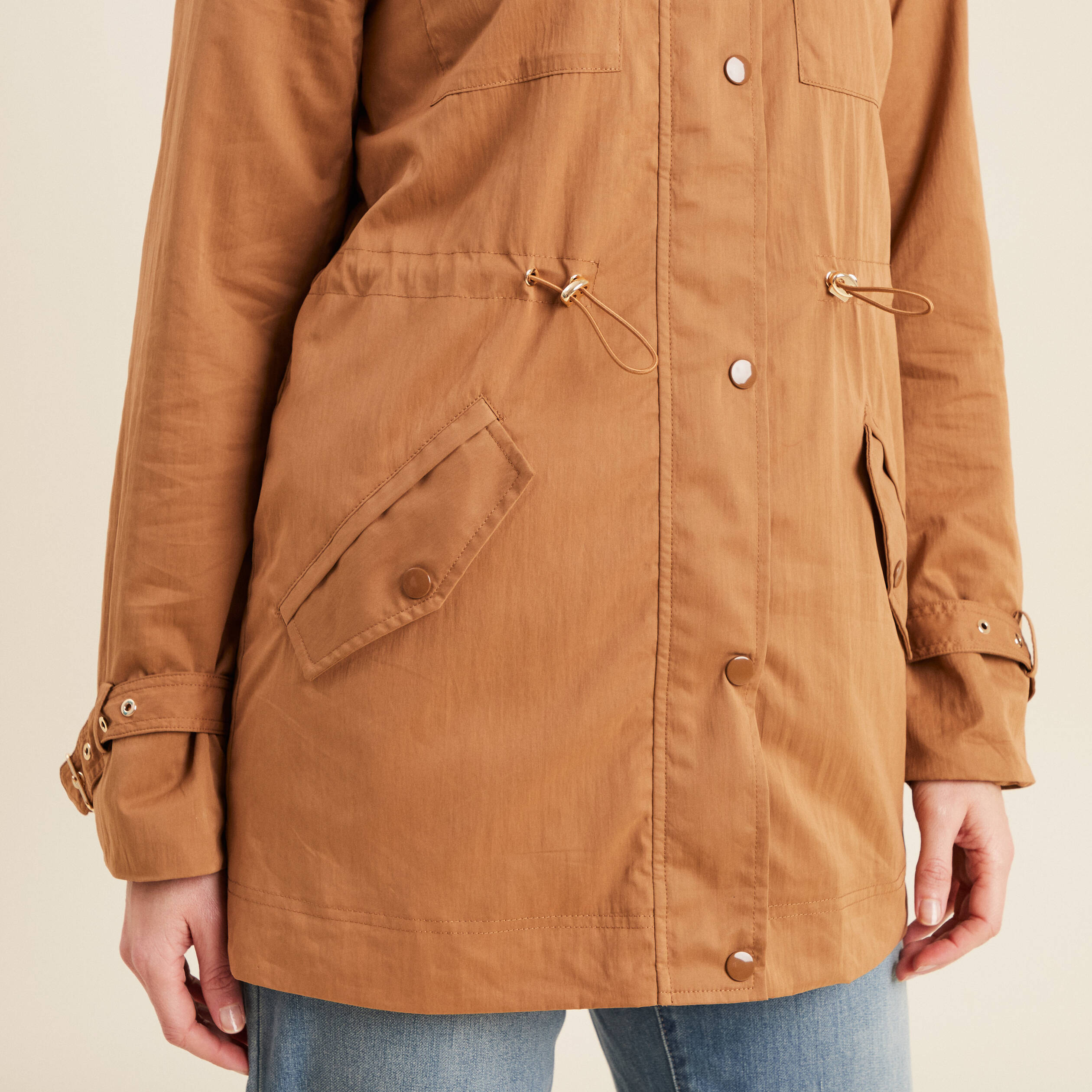 Parka cintrée col montant marron femme