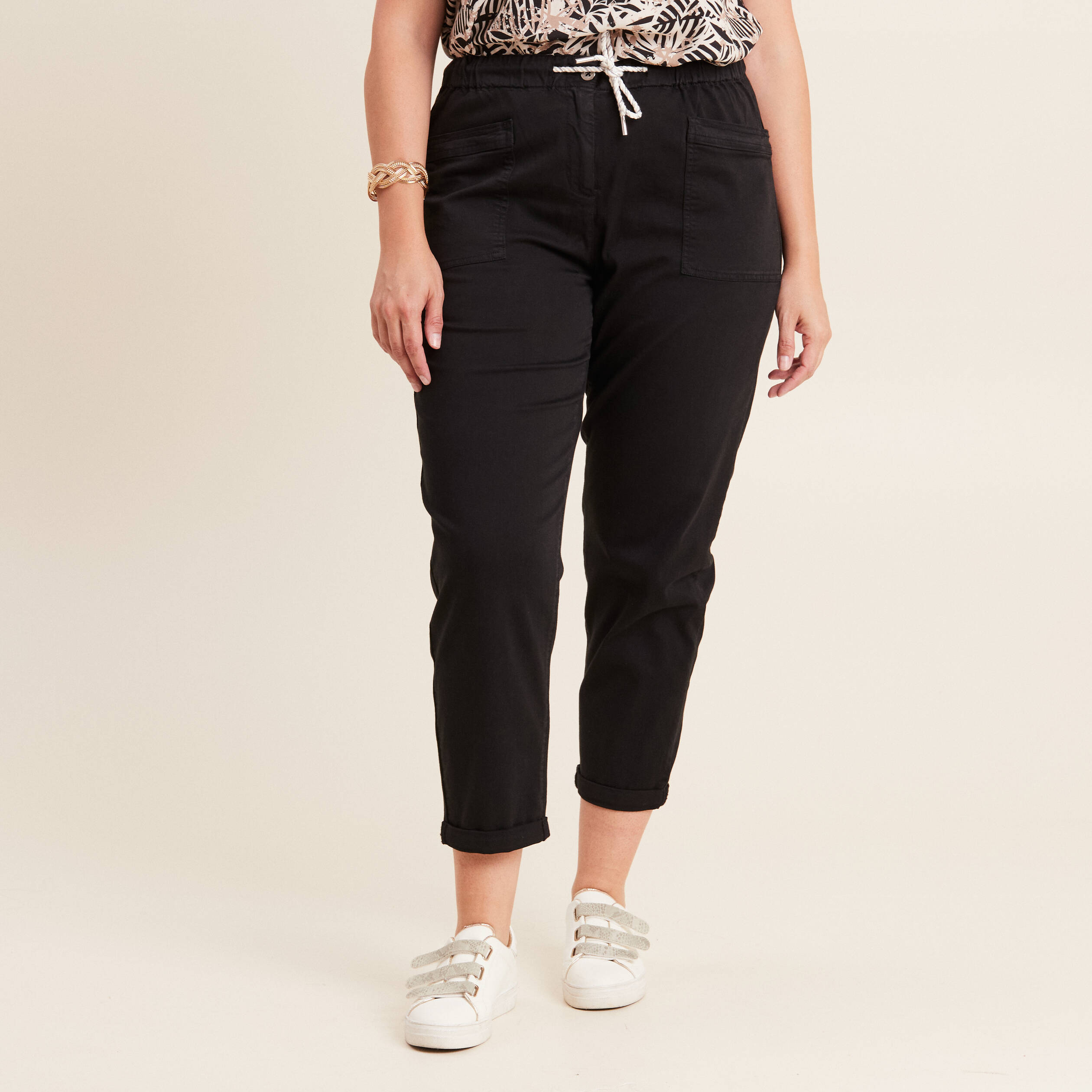 pantalon coupe droite a coulisse noir femme Pantalon coupe droite à coulisse noir femme