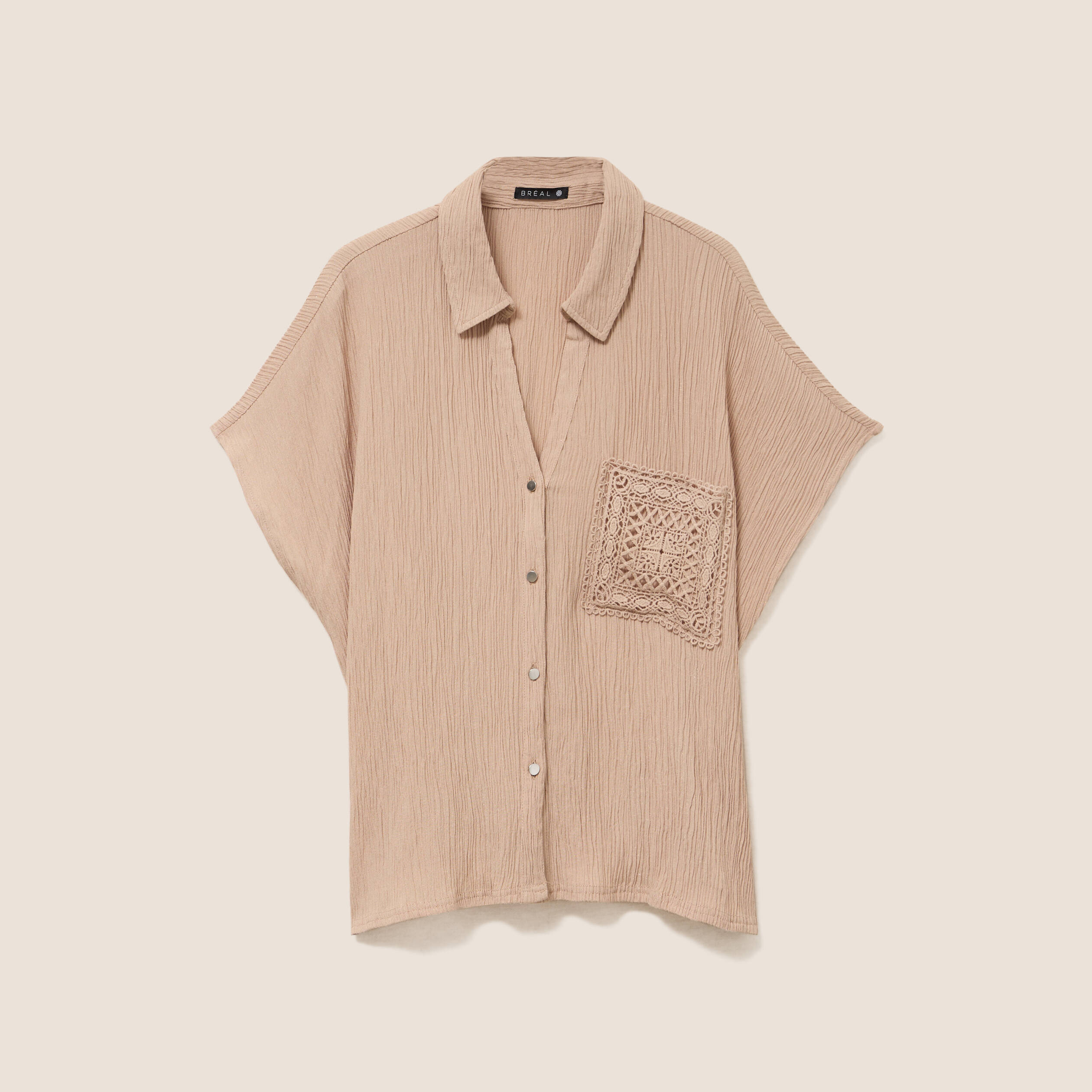 Chemise ample courte manches courtes sable femme