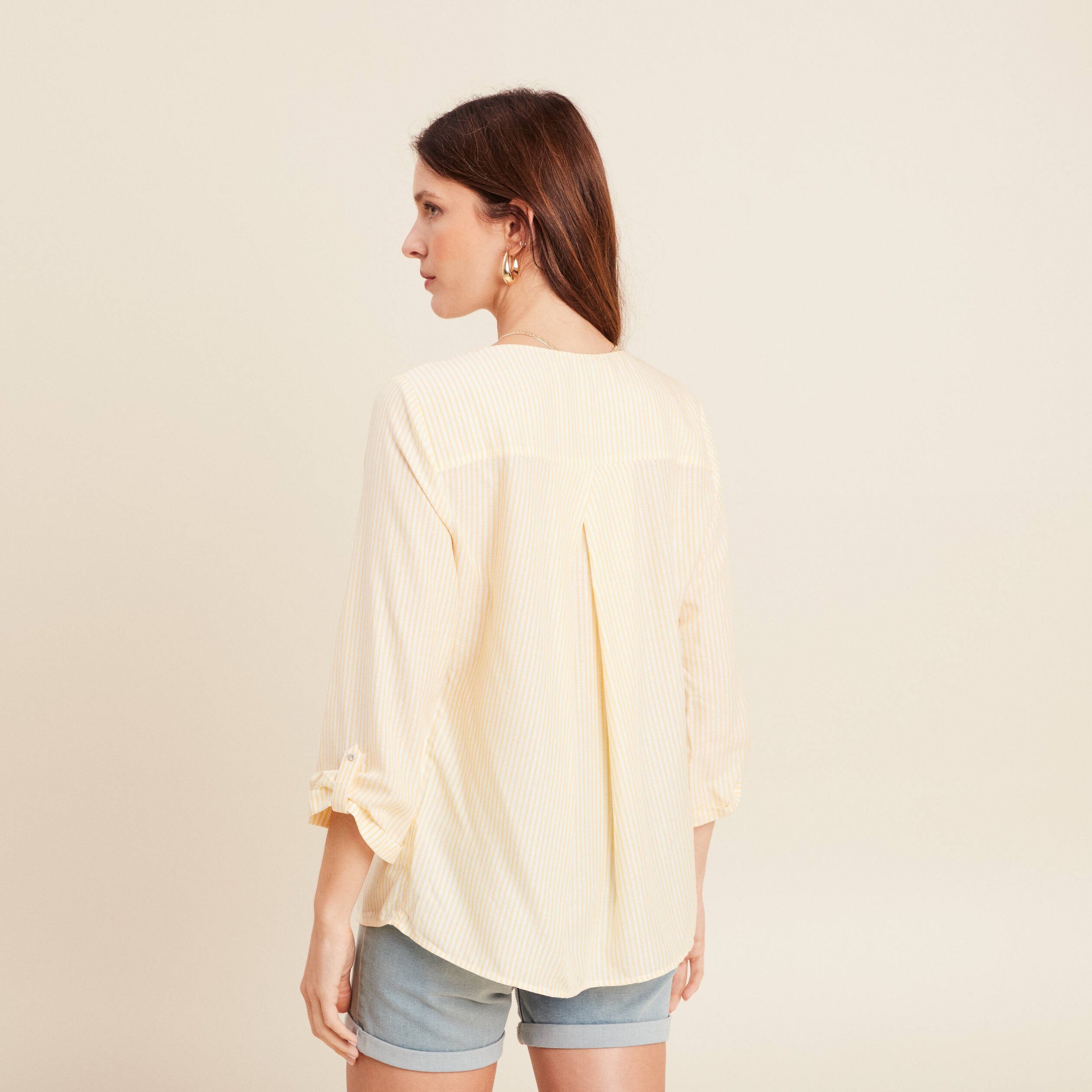 blouse fluide manches 34 jaune femme blouse fluide manches 3/4 jaune femme