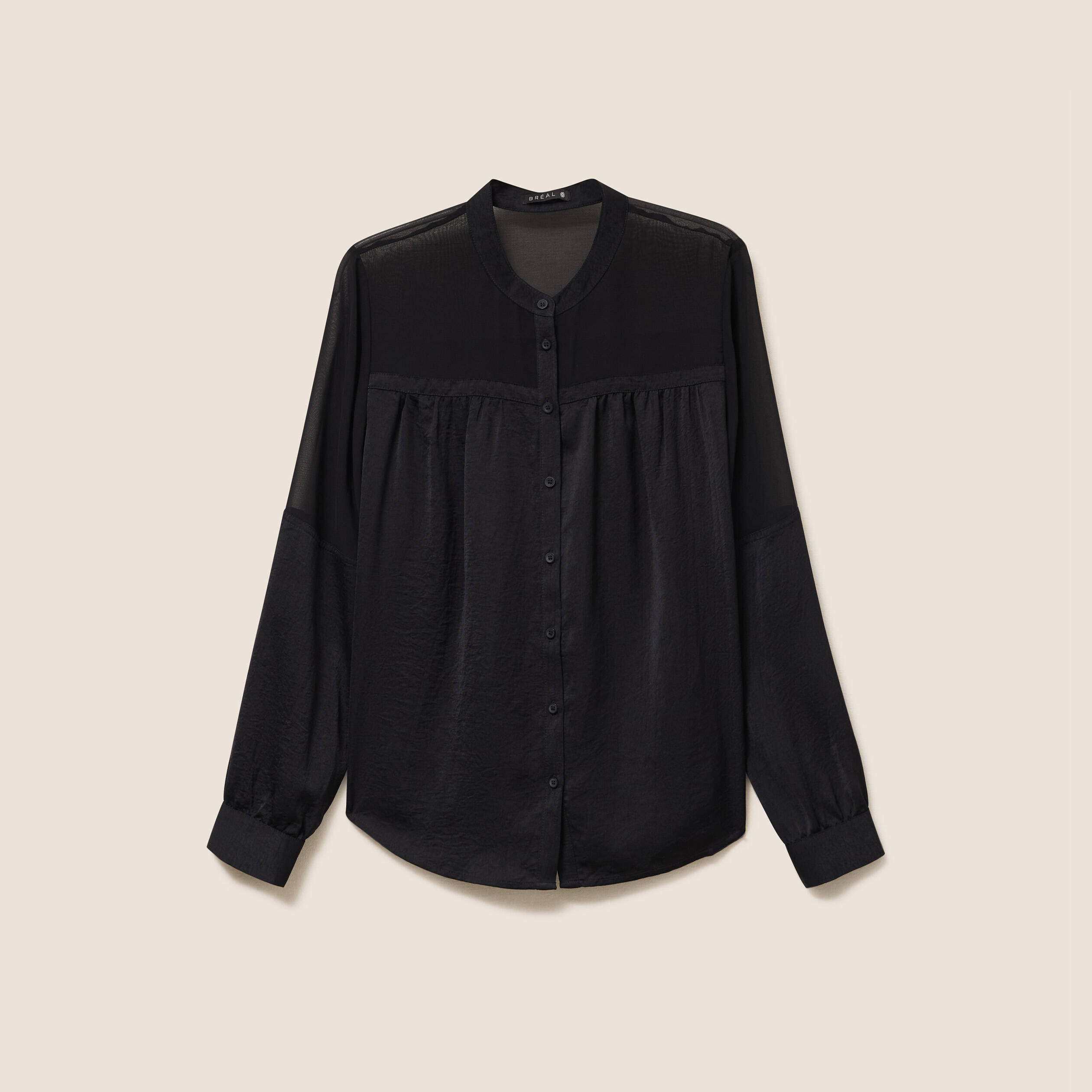 Chemise ample satin&eacute;e manches longues noir femme