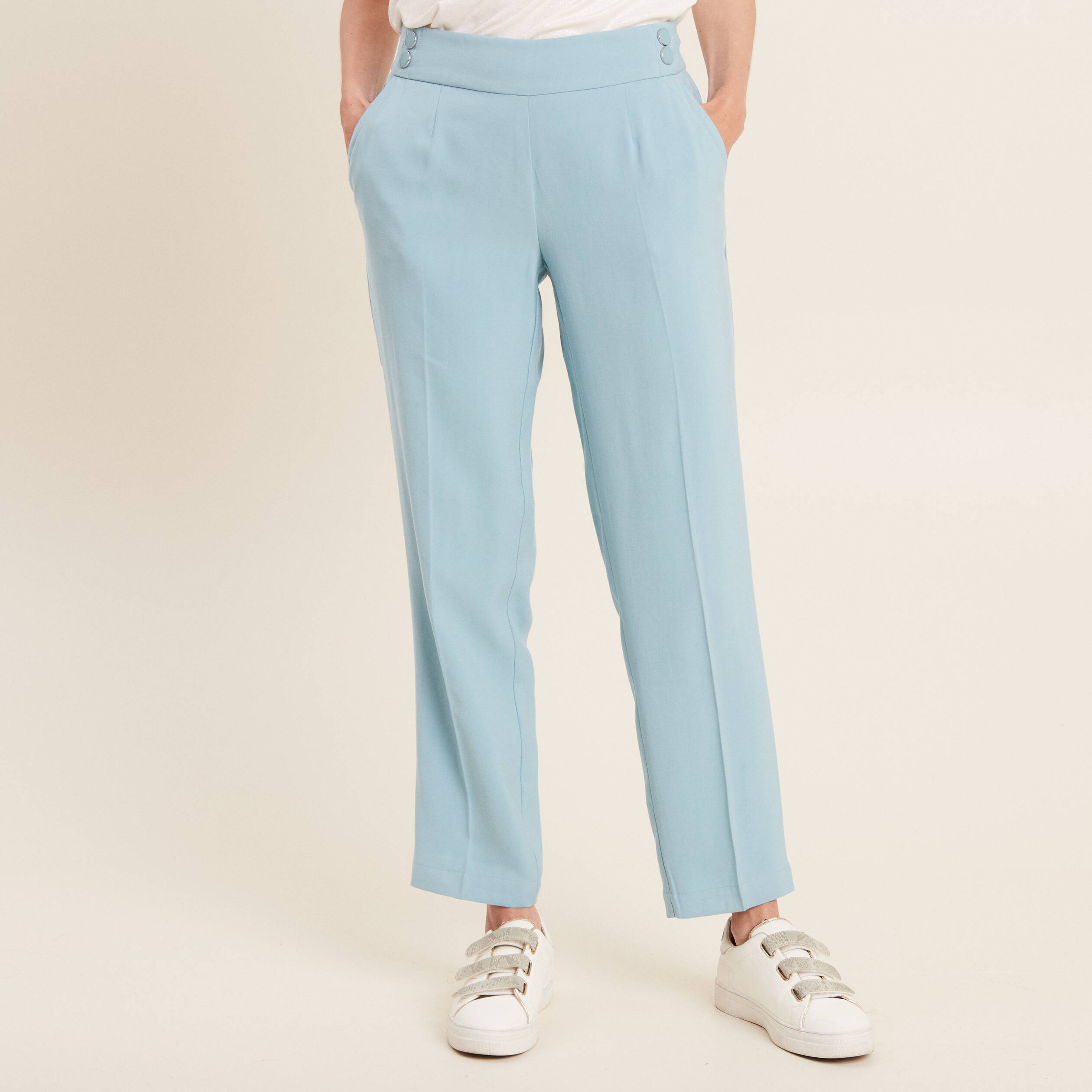 Pantalon flou 7/8ème bleu gris femme