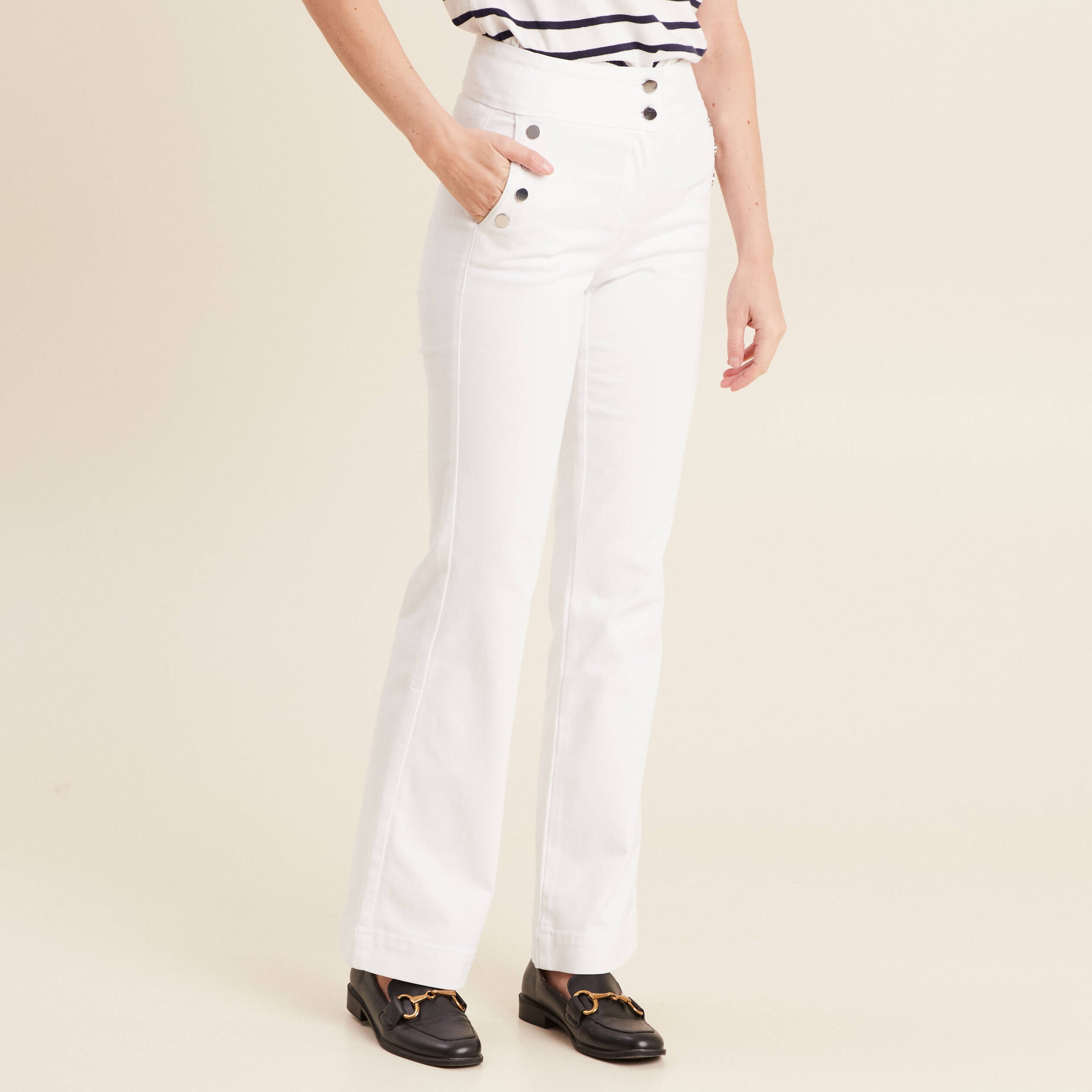 Pantalon coupe bootcut &agrave; pont blanc femme