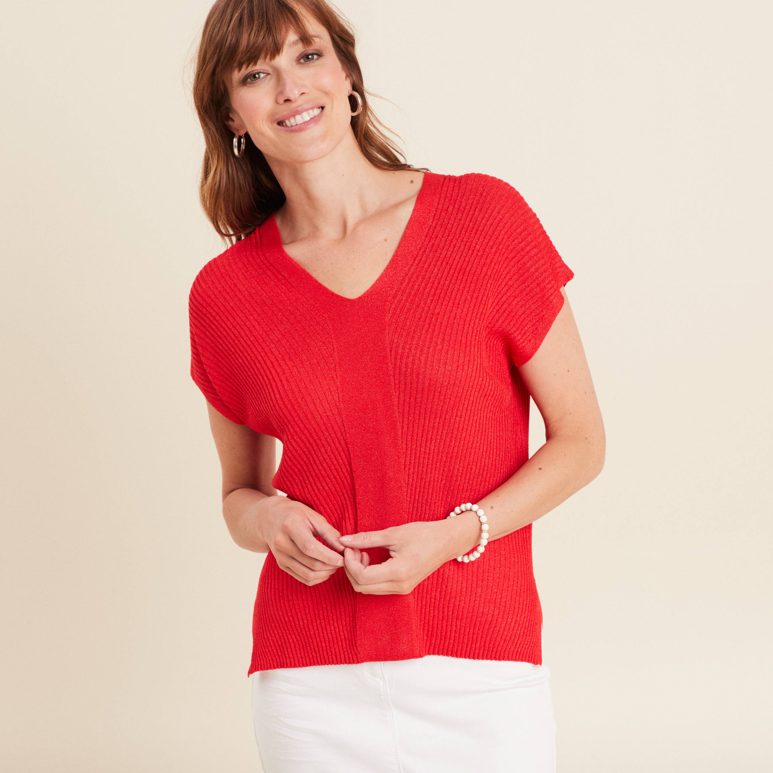 pull a manches courtes rouge femme Pull à manches courtes rouge femme