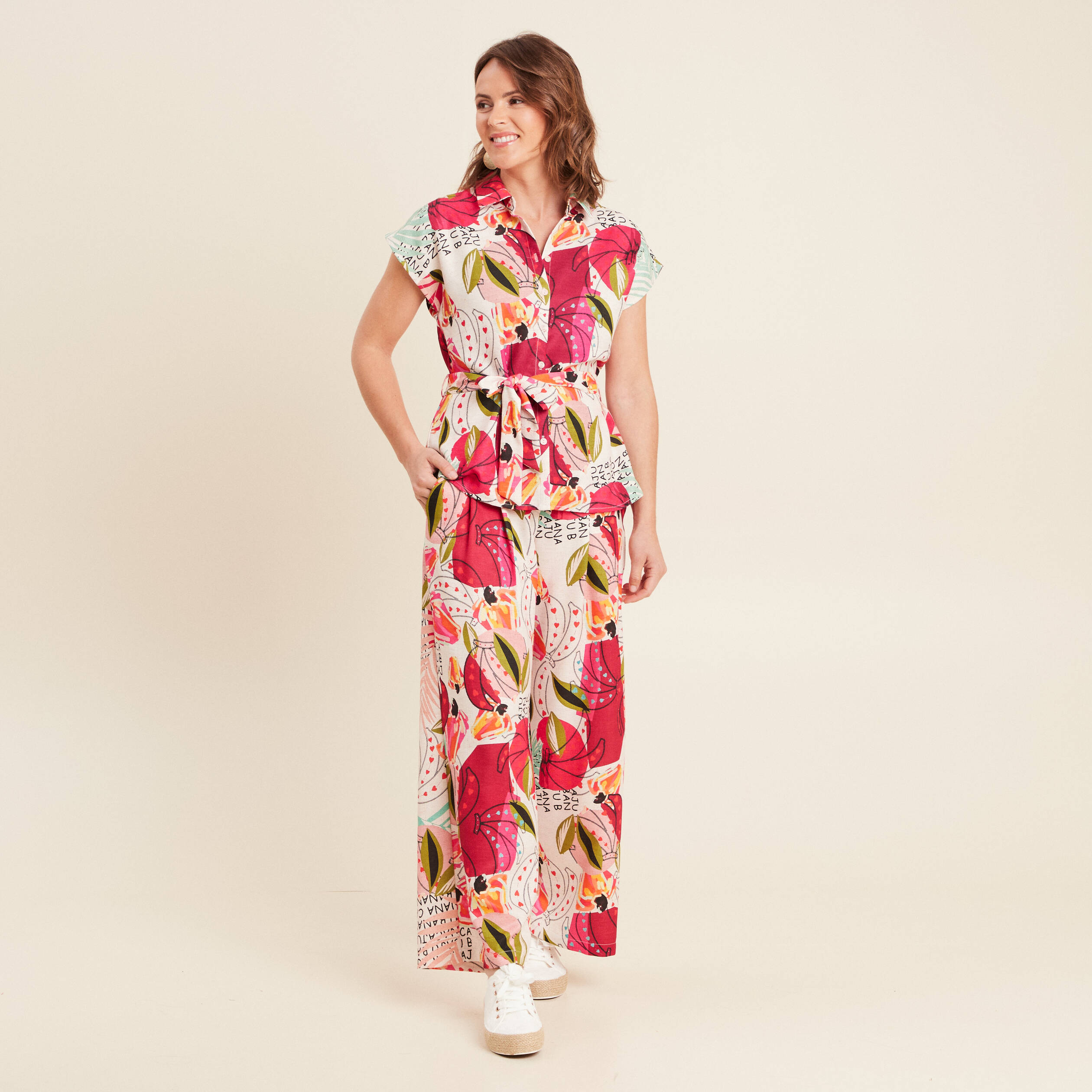 pantalon large a pinces rose femme Pantalon large à pinces rose femme