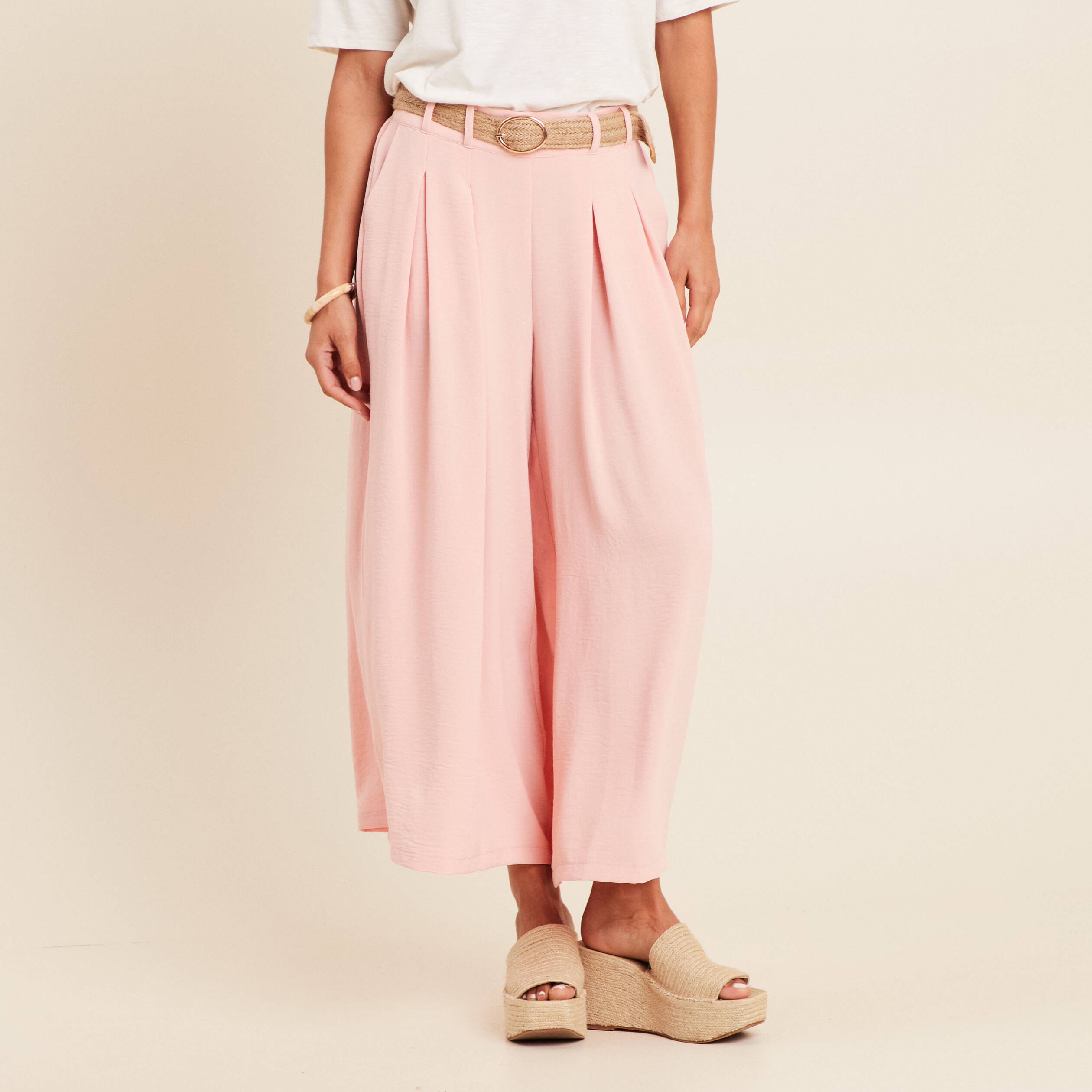 pantalon jupe culotte large rose saumon femme Pantalon jupe-culotte large rose saumon femme