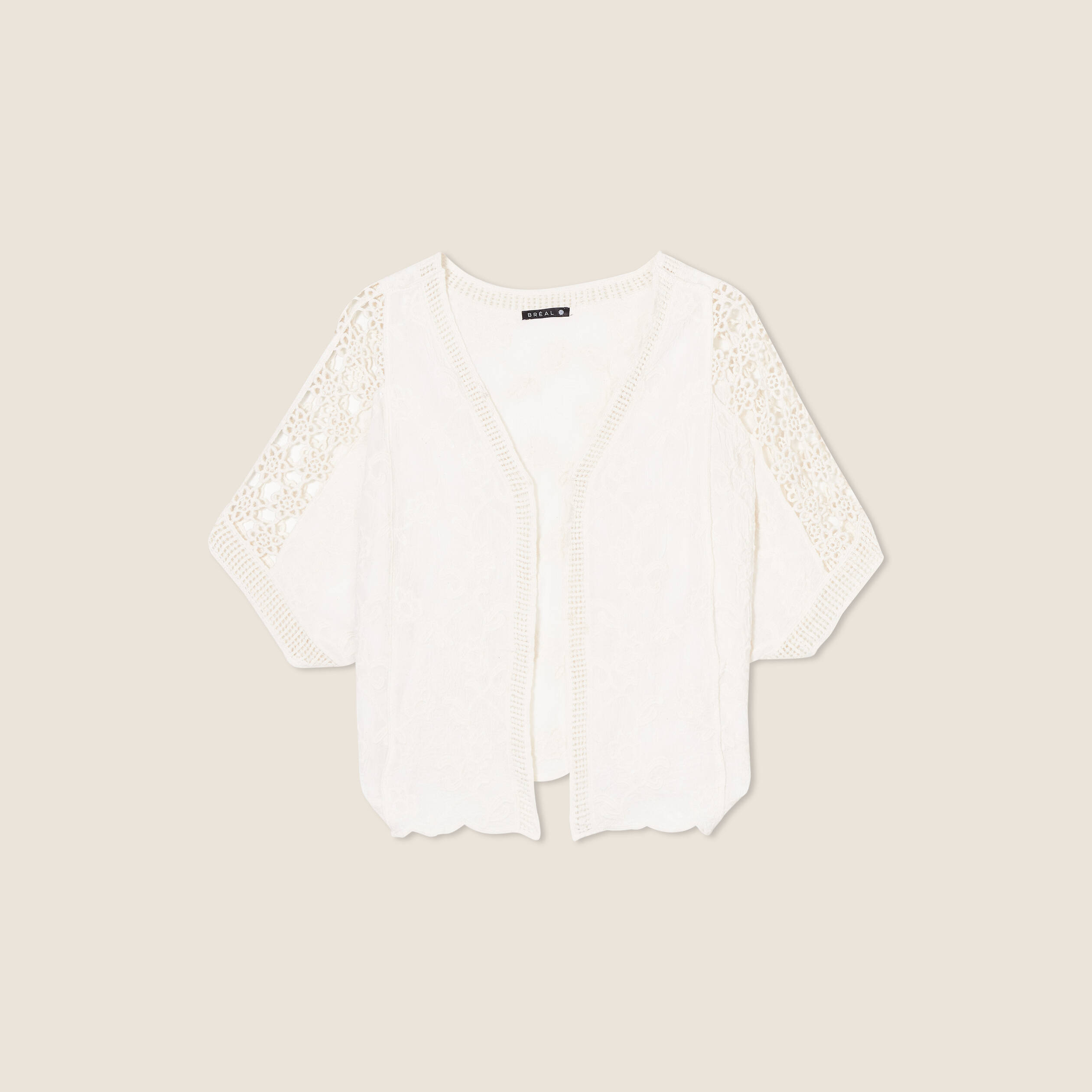Gilet manches courtes dentelle ivoire femme
