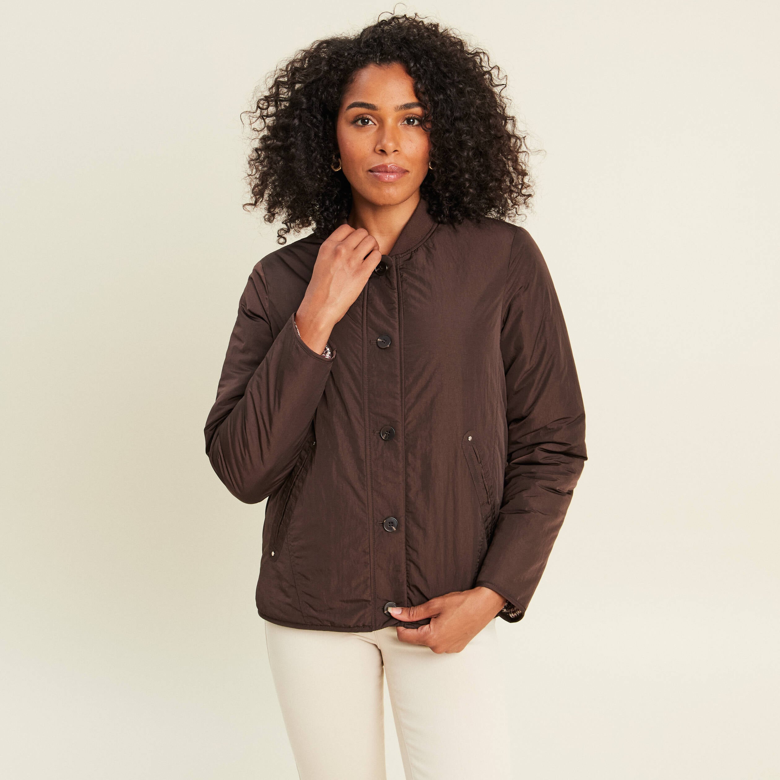 Doudoune doubl&eacute;e marron fonc&eacute; femme