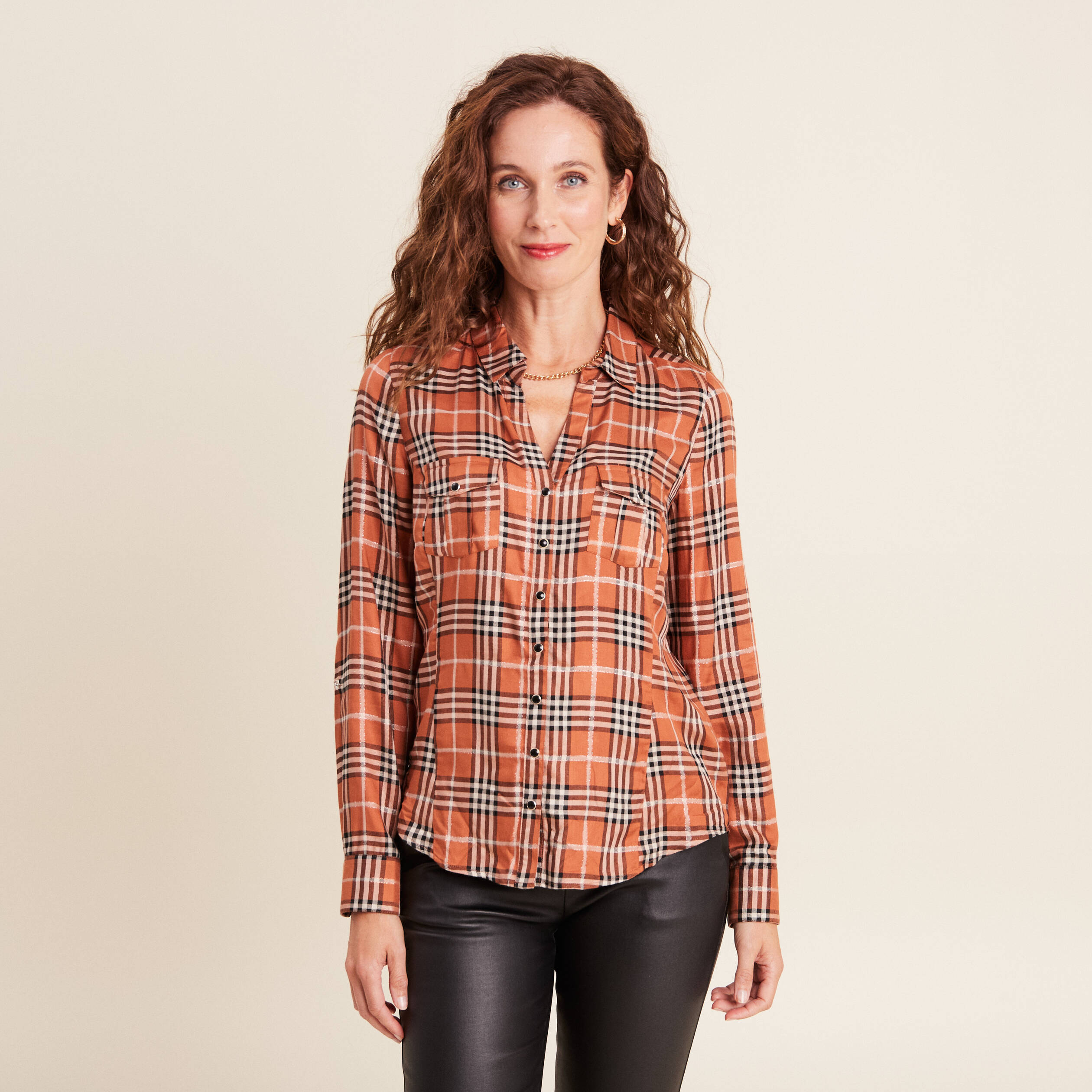 Chemise manches longues orange femme