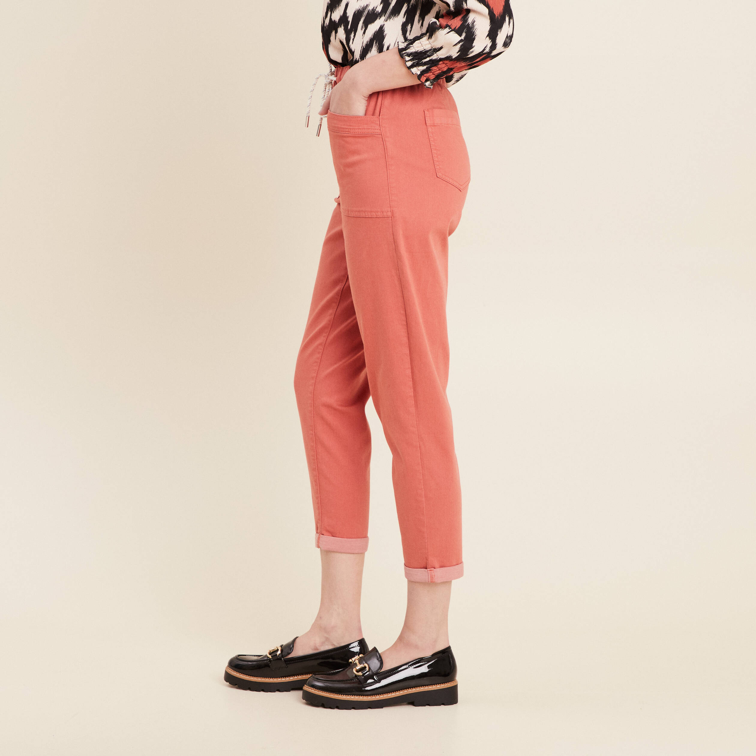pantalon coupe droite a coulisse vieux rose femme Pantalon coupe droite à coulisse vieux rose femme