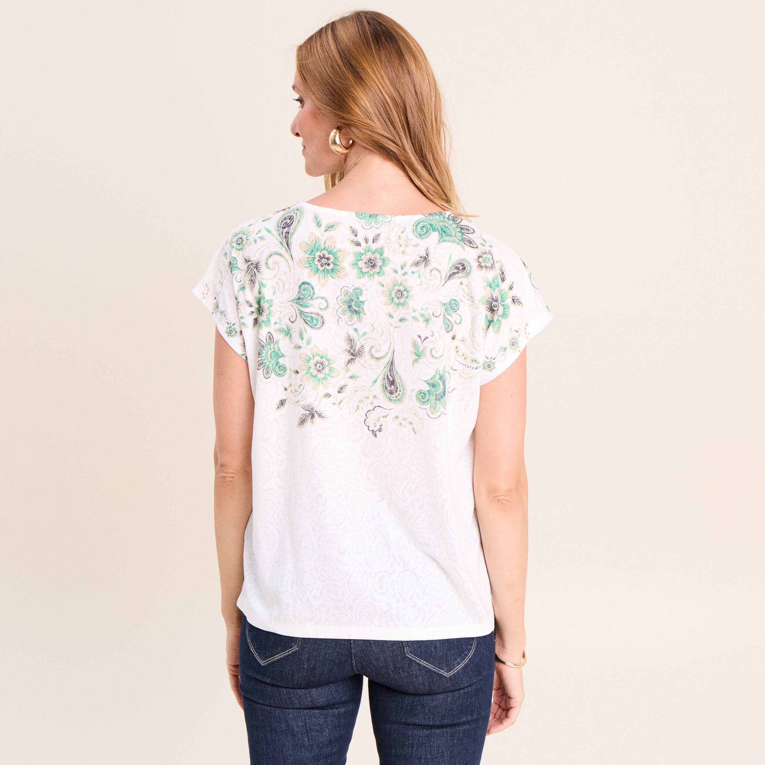 T-shirt col V ecru femme